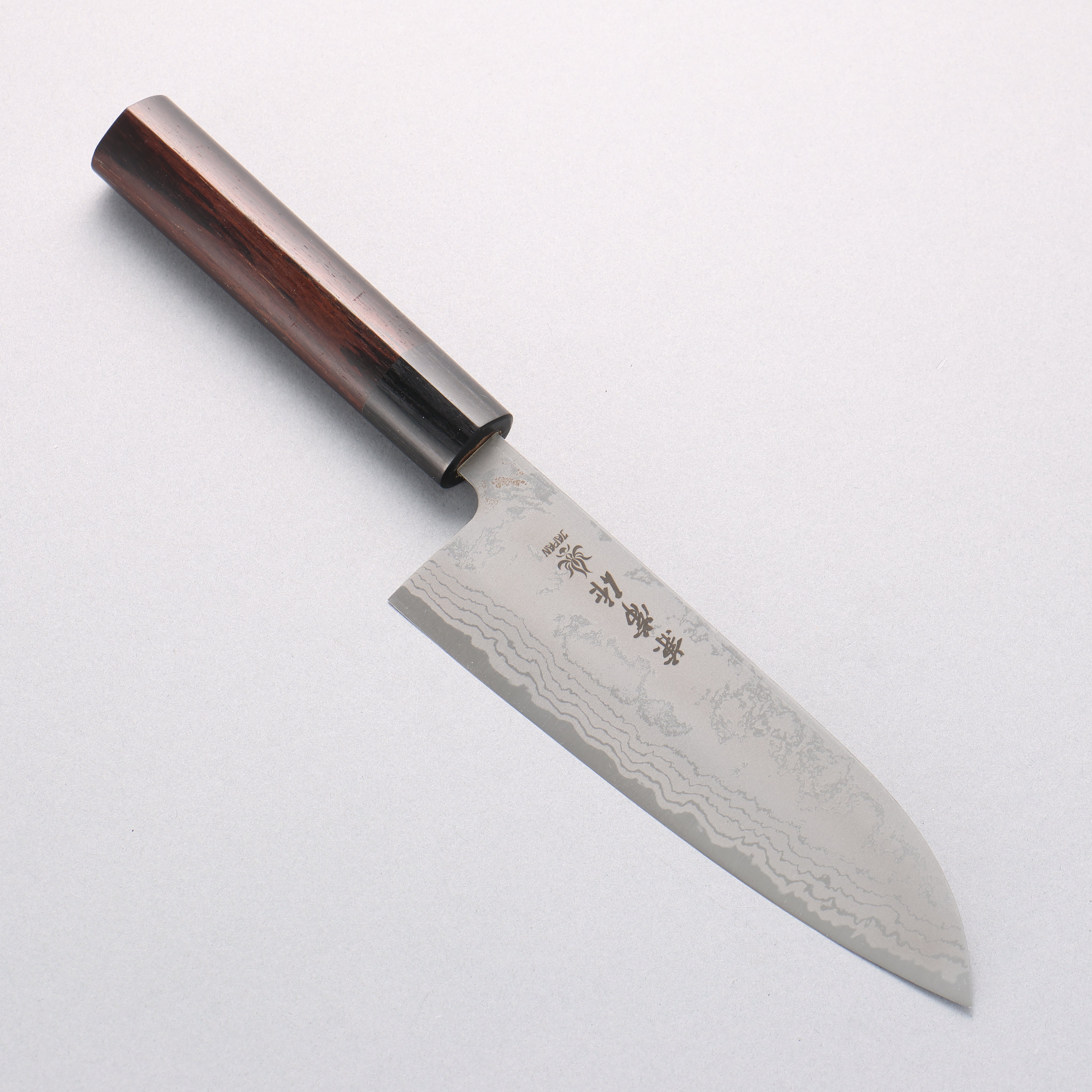 Kanetsune Blue Steel No.2 Damascus Santoku 165mm Shitan Handle - Japanny - Best Japanese Knife