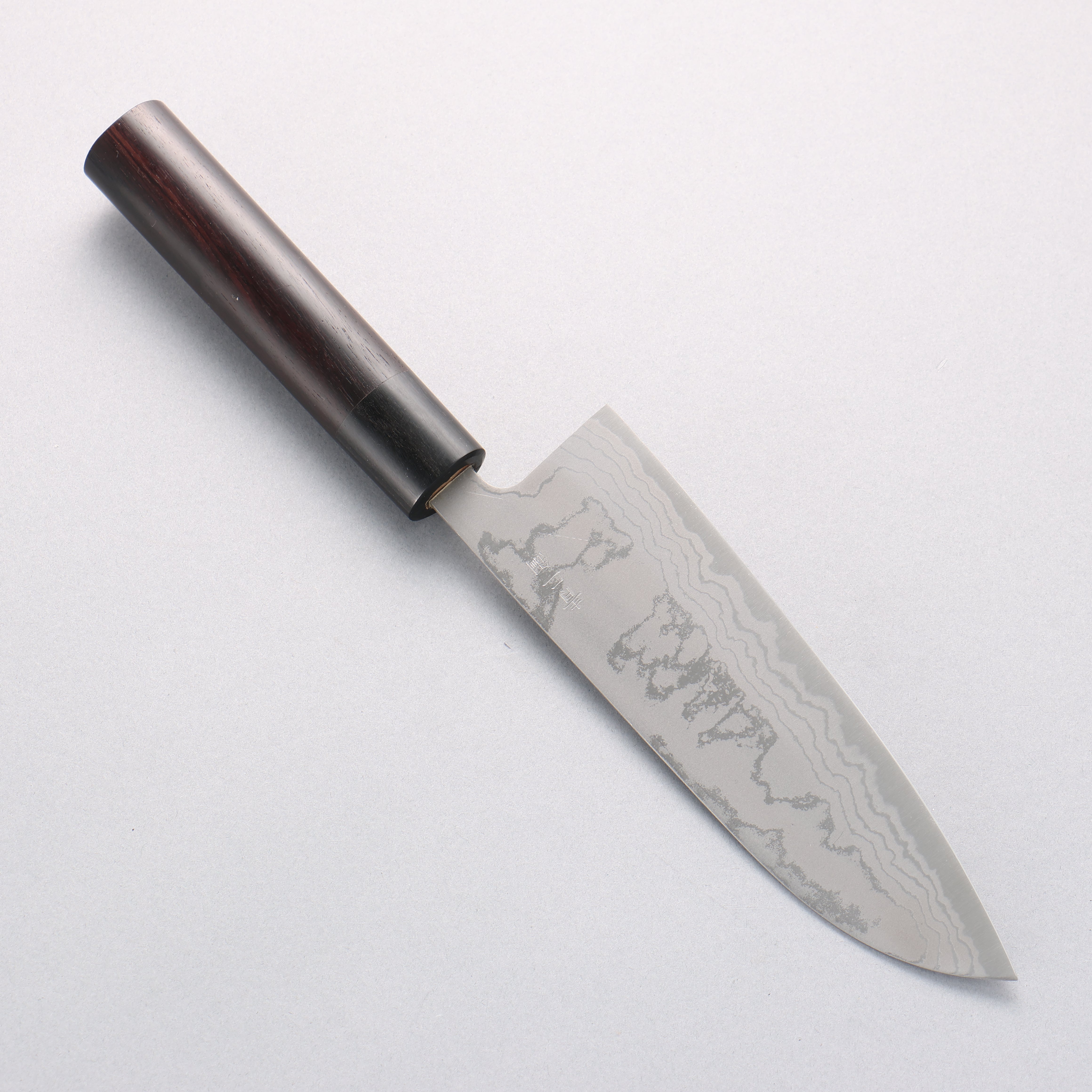 Kanetsune Blue Steel No.2 Damascus Santoku 165mm Shitan Handle - Japanny - Best Japanese Knife