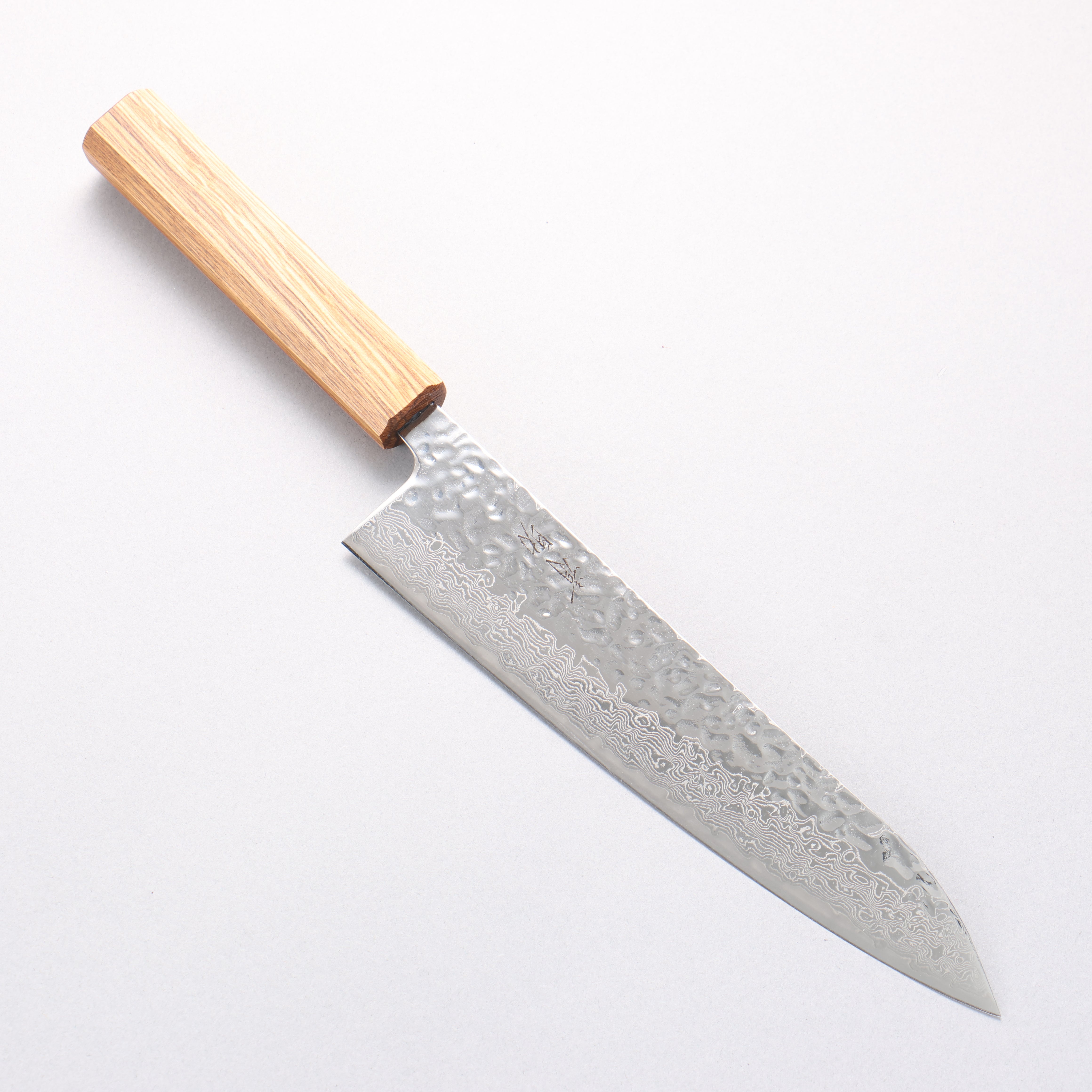 Seisuke Tsukikage AUS10 Migaki Finished Hammered Damascus Gyuto 210mm Oak Handle - Japanny - Best Japanese Knife