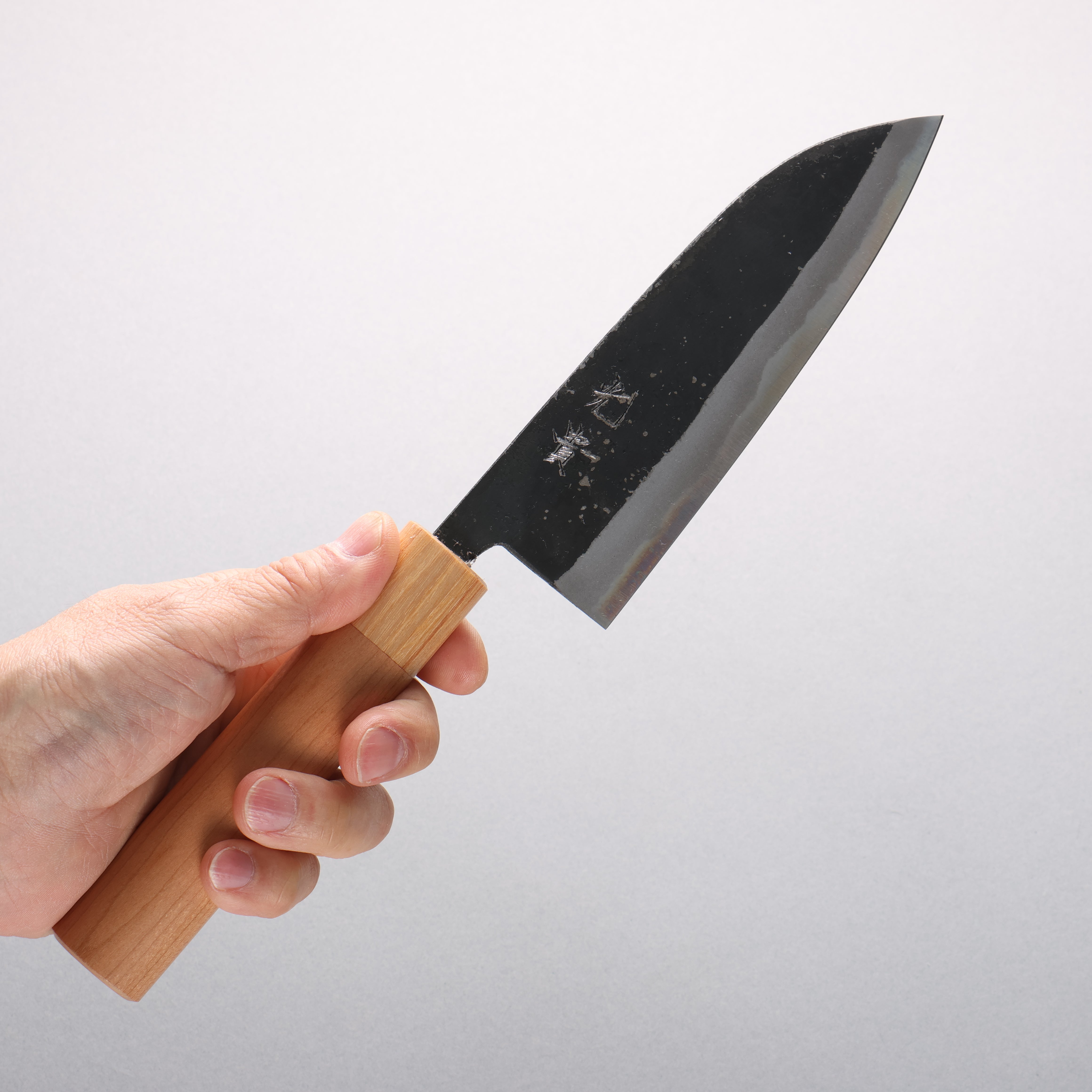Kouki Blue Steel No.2 Black Finished Small Santoku 150mm American Cherry Handle - Japanny - Best Japanese Knife