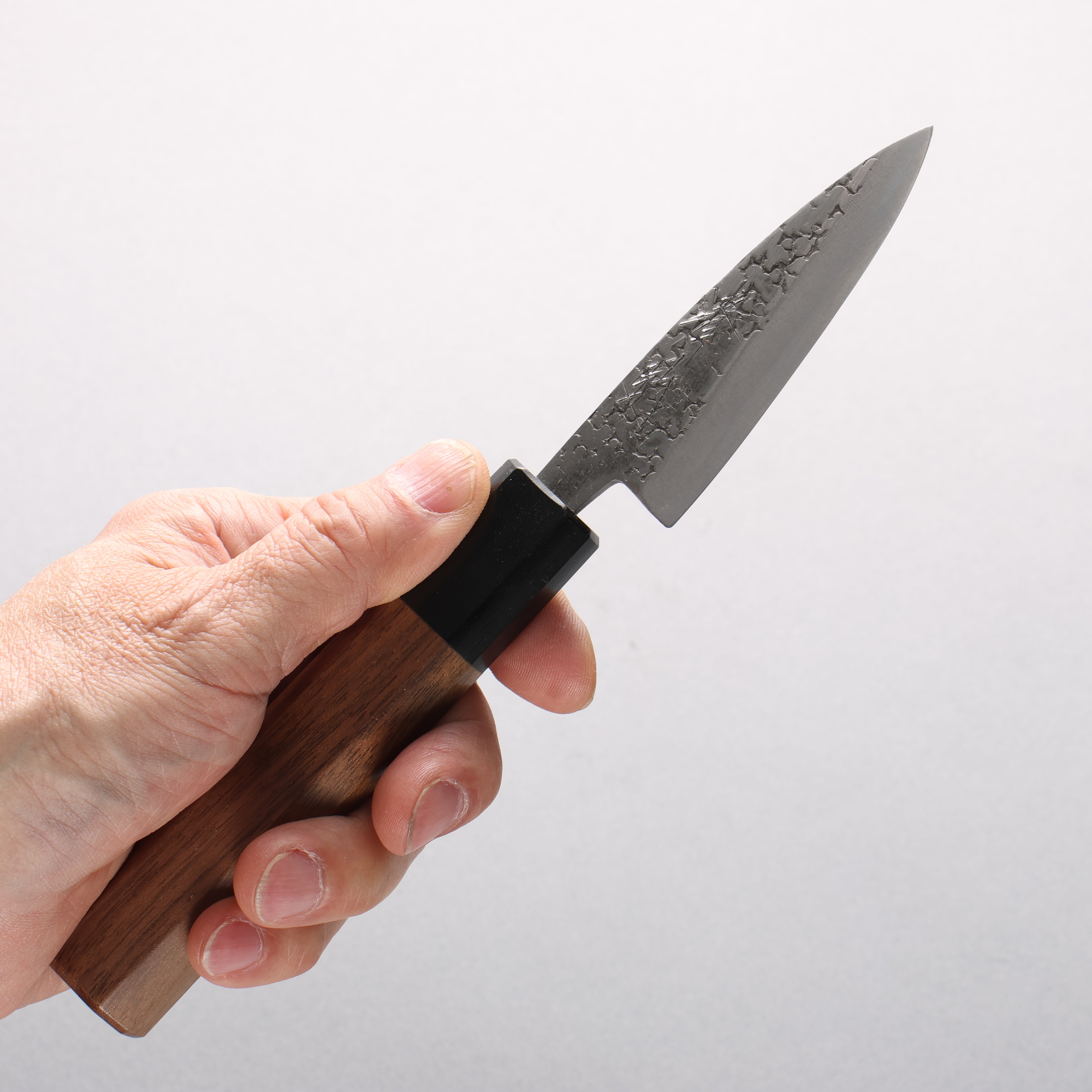 Seisuke Silver Steel No.3 Hammered(Maru) Ajikiri 75mm Walnut Handle - Japanny - Best Japanese Knife