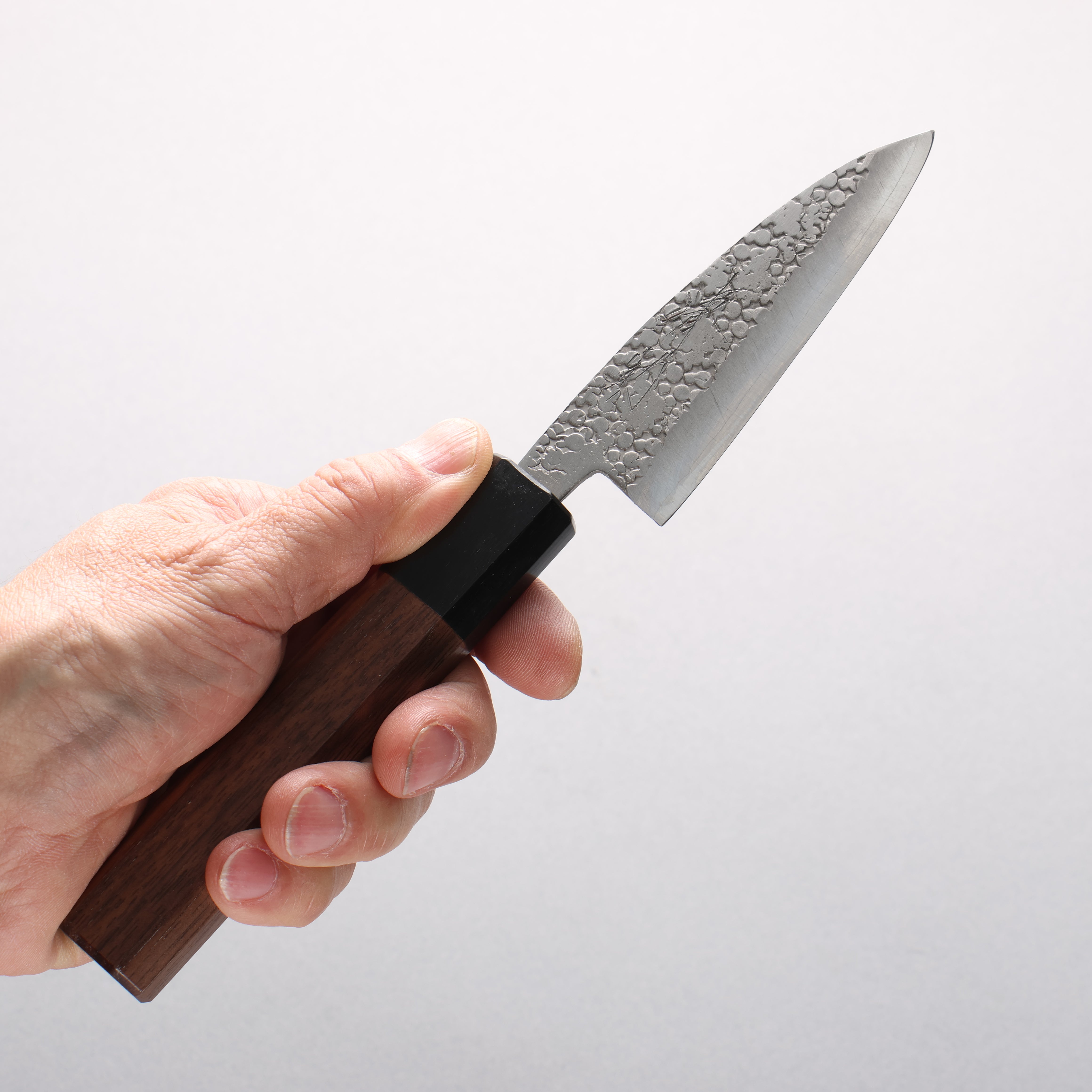 Seisuke Silver Steel No.3 Hammered(Maru) Ajikiri 90mm Walnut Handle - Japanny - Best Japanese Knife