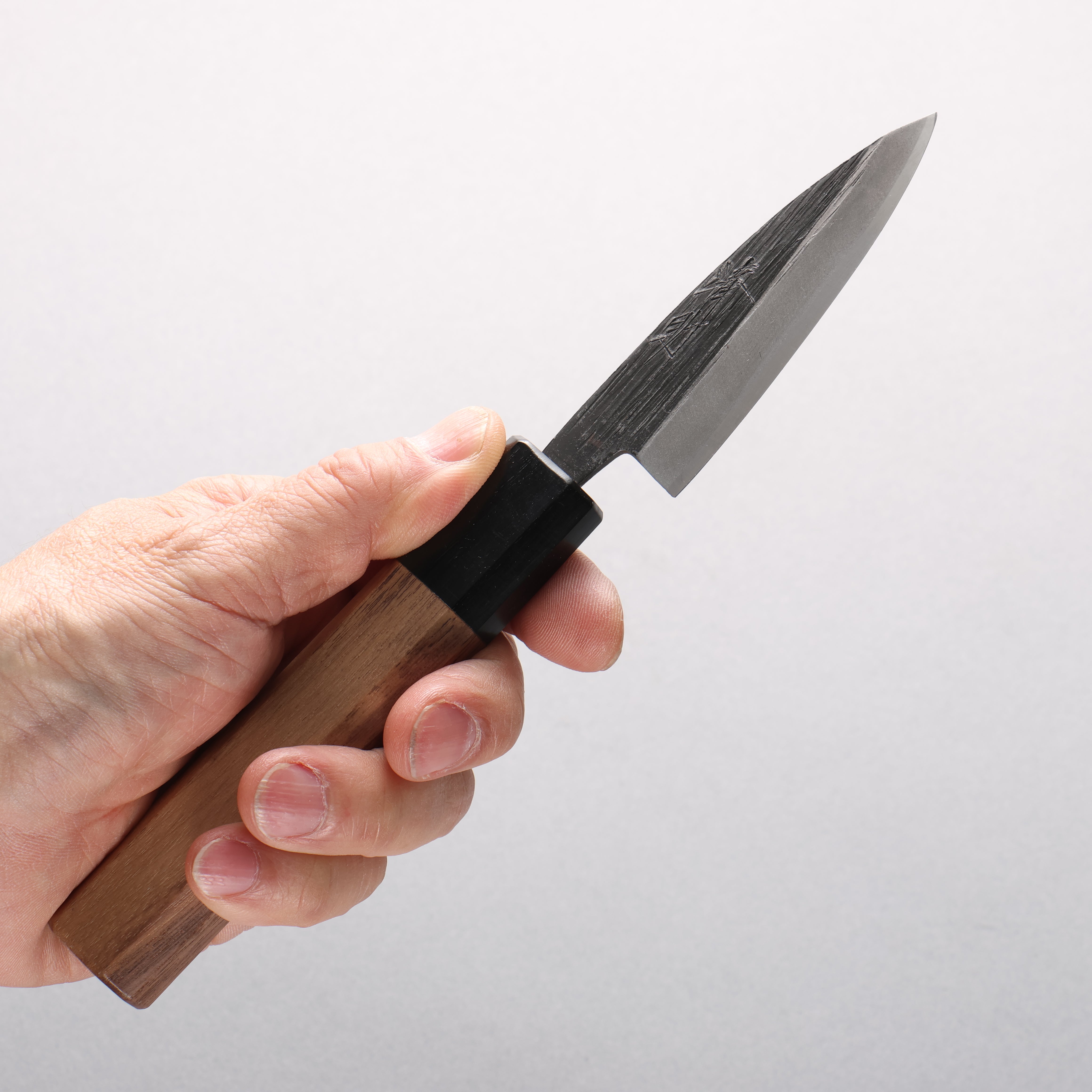 Seisuke Blue Steel No.2 Black Finished Ajikiri 75mm Walnut Handle - Japanny - Best Japanese Knife