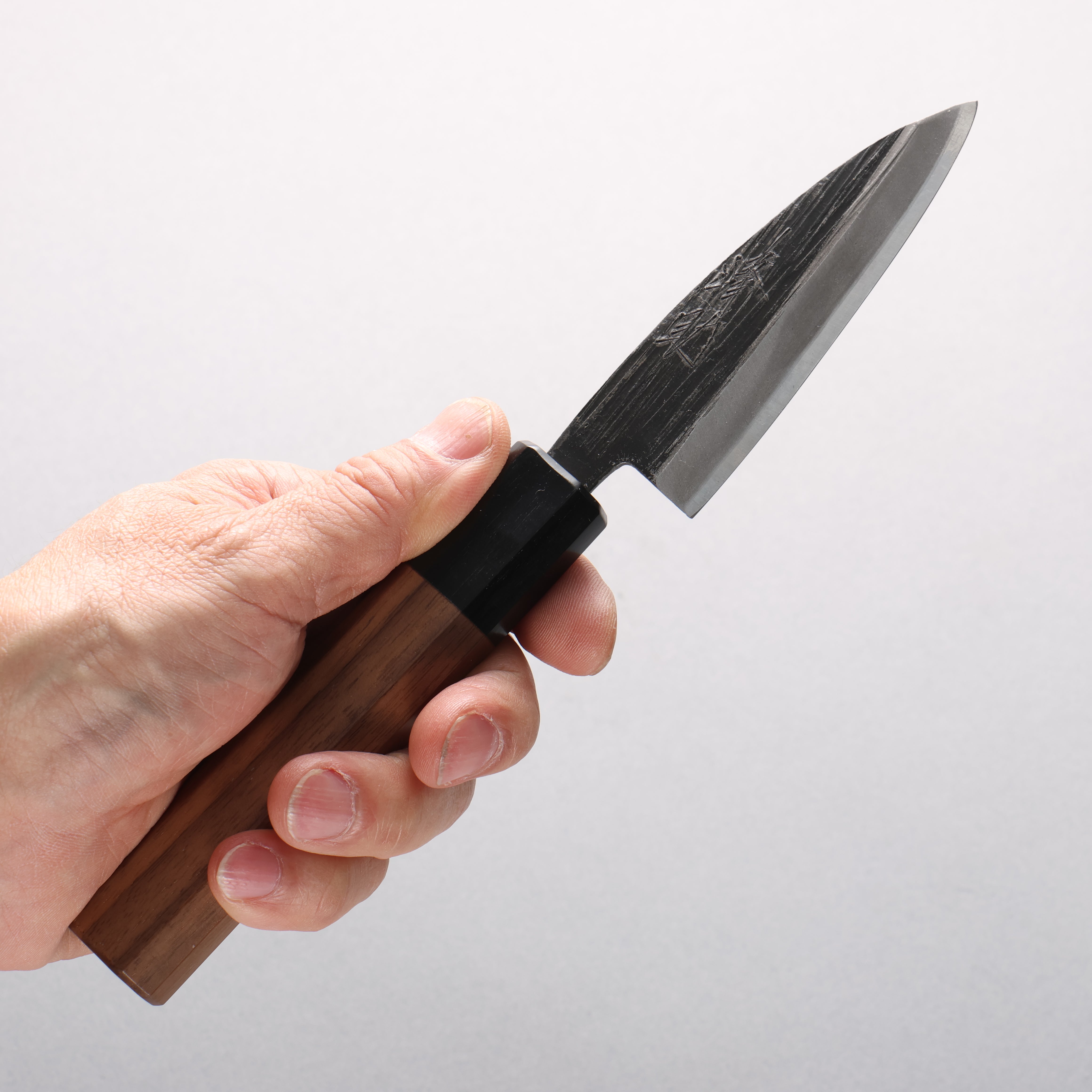 Seisuke Blue Steel No.2 Black Finished Ajikiri 90mm Walnut Handle - Japanny - Best Japanese Knife