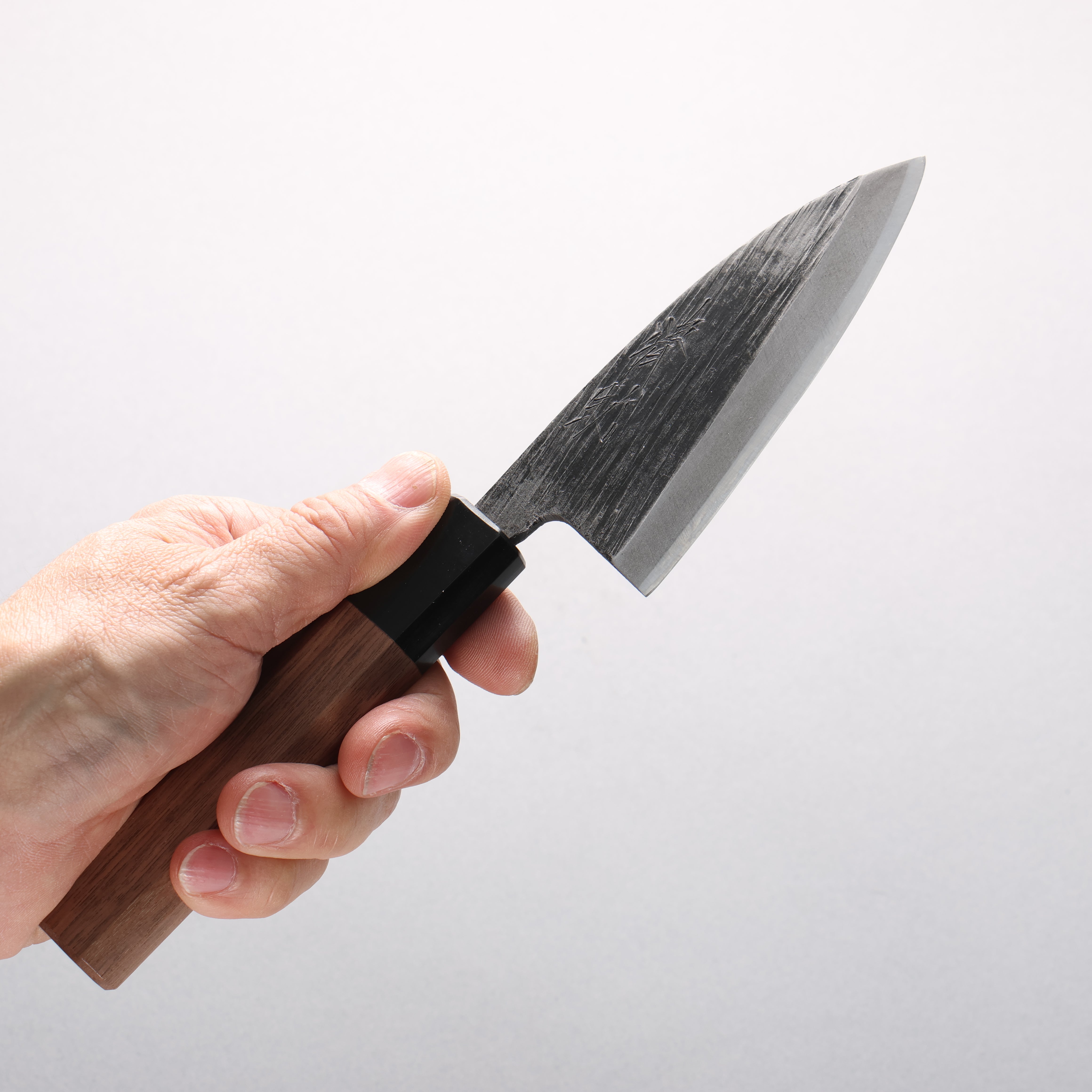 Seisuke Blue Steel No.2 Black Finished Ajikiri 105mm Walnut Handle - Japanny - Best Japanese Knife