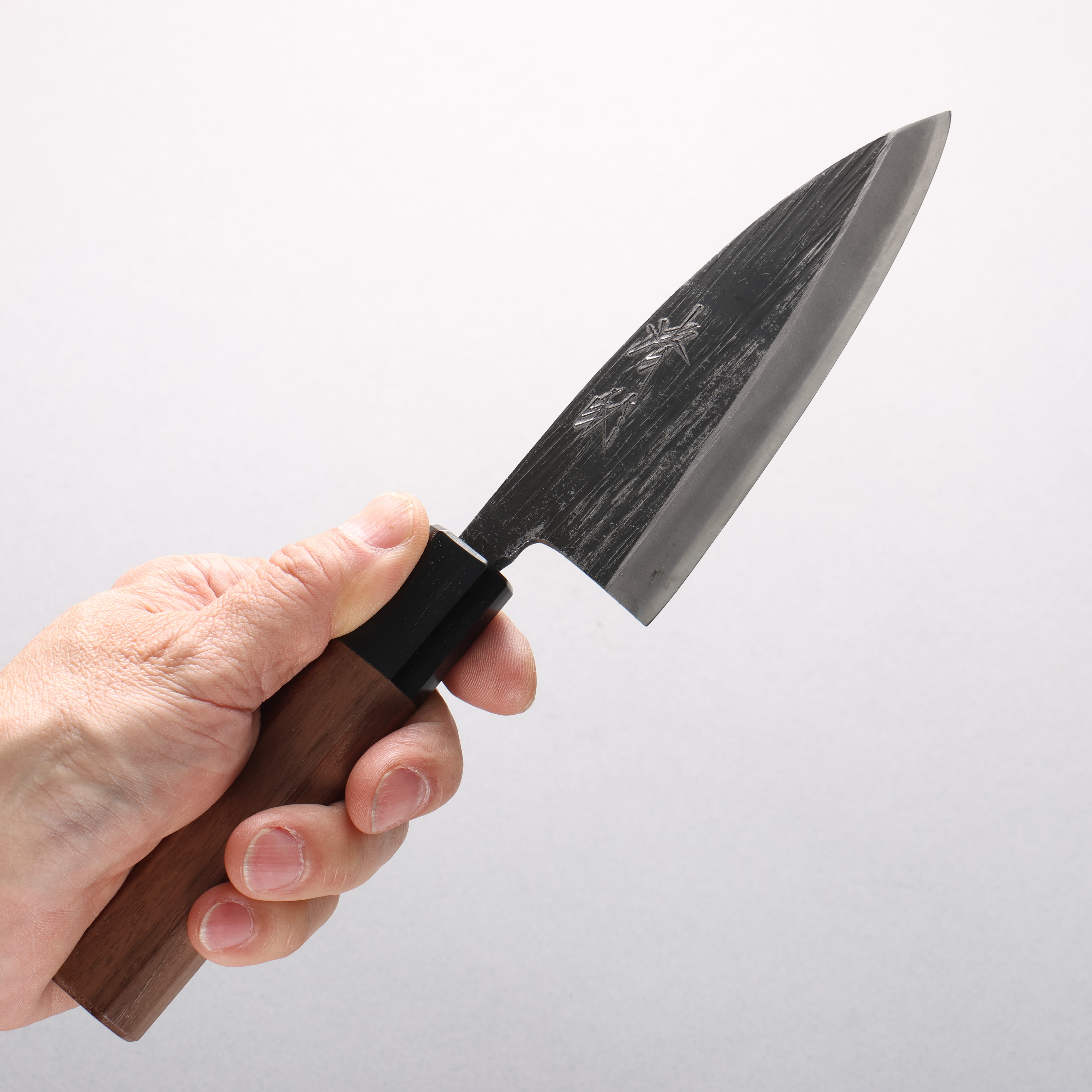 Seisuke Blue Steel No.2 Black Finished Ajikiri 120mm Walnut Handle - Japanny - Best Japanese Knife