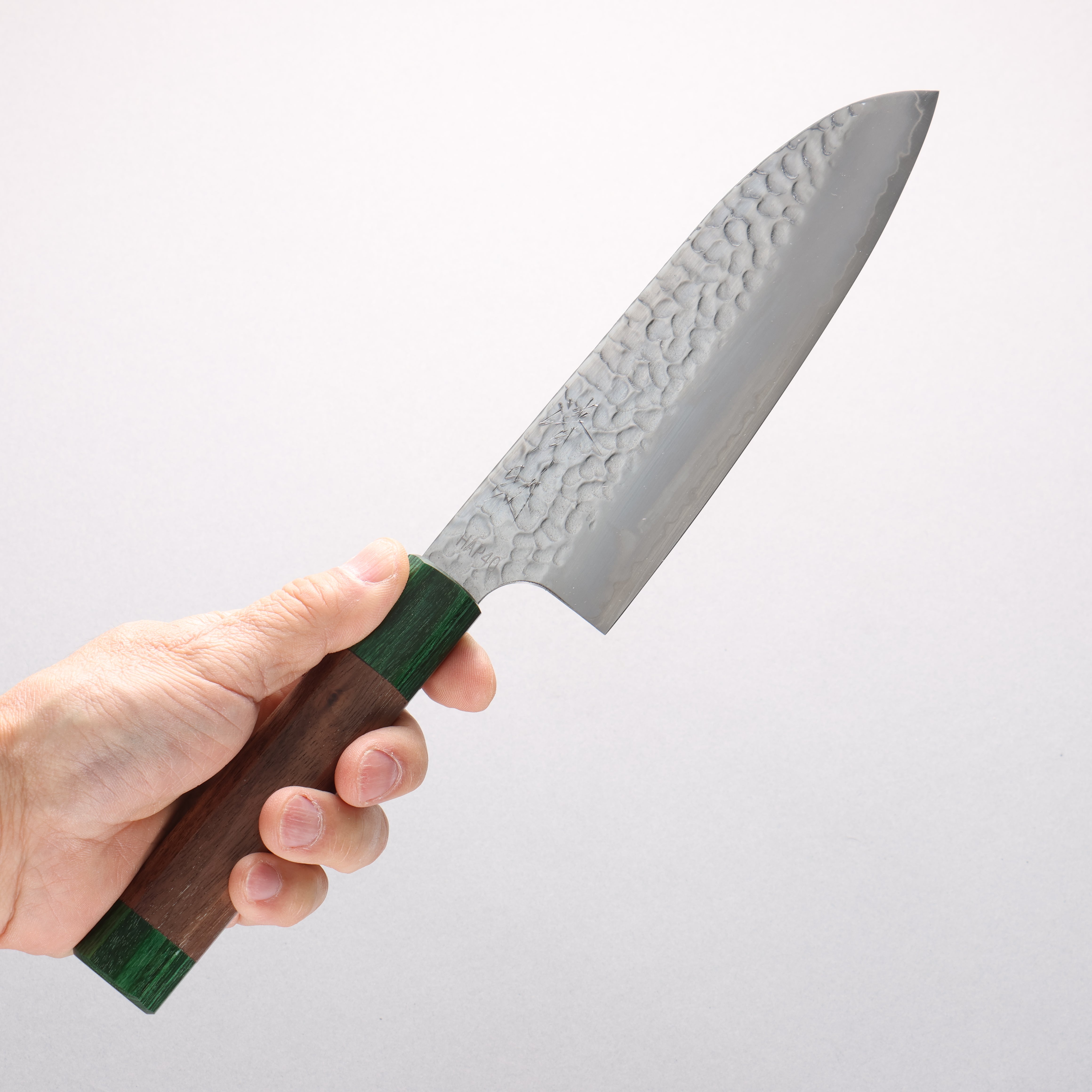 Seisuke HAP40 Hammered Santoku 170mm Walnut (With Double Green Pakka wood) Handle - Japanny - Best Japanese Knife