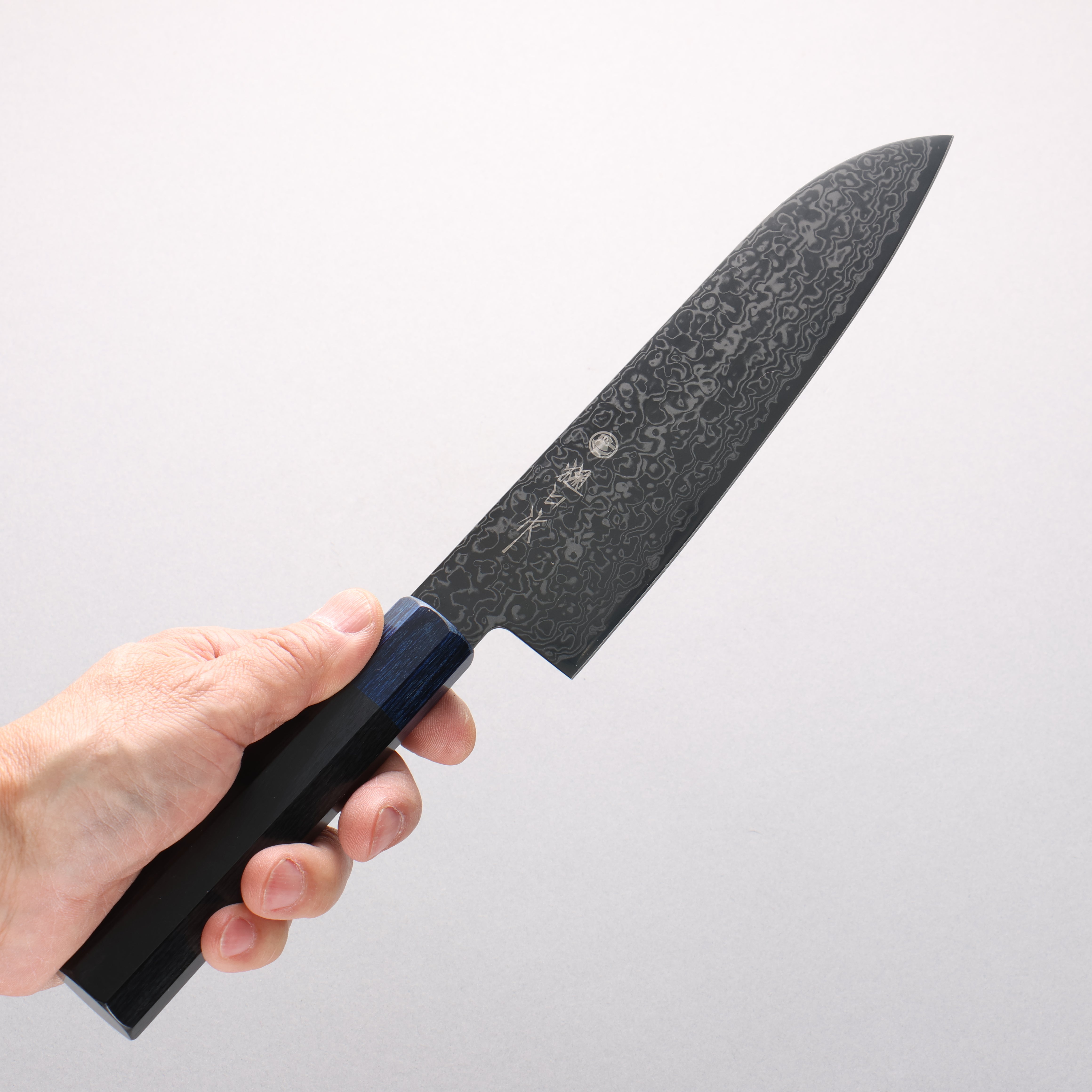 Higuchi SG2 Black Damascus Santoku 180mm Black Pakka wood(ferrule: Navy Pakka wood) Handle - Japanny - Best Japanese Knife