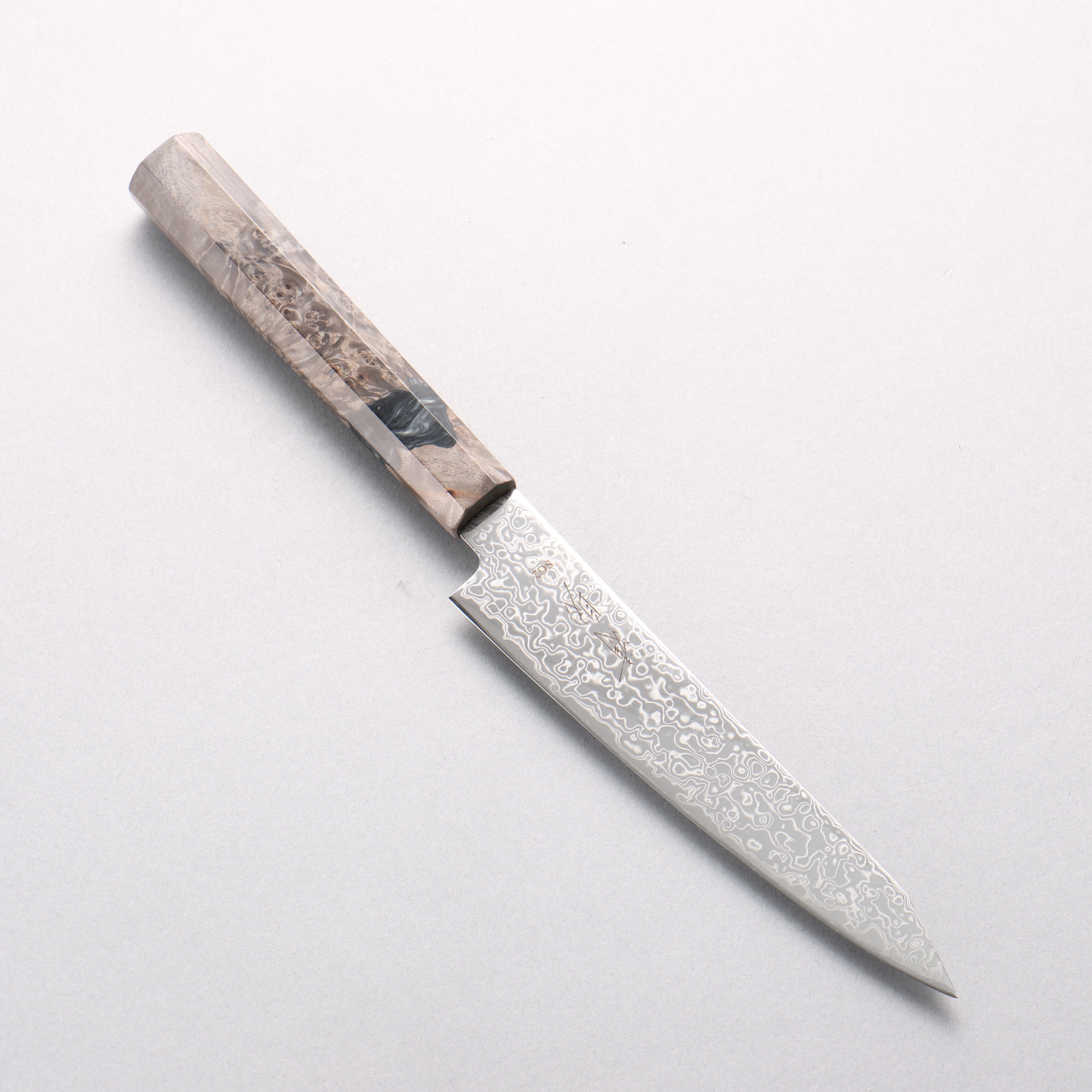 Seisuke SG2 Damascus Migaki Polish Finish Kiritsuke Petty-Utility 150mm Stabilized Birch with Black Resin Handle - Japanny - Best Japanese Knife