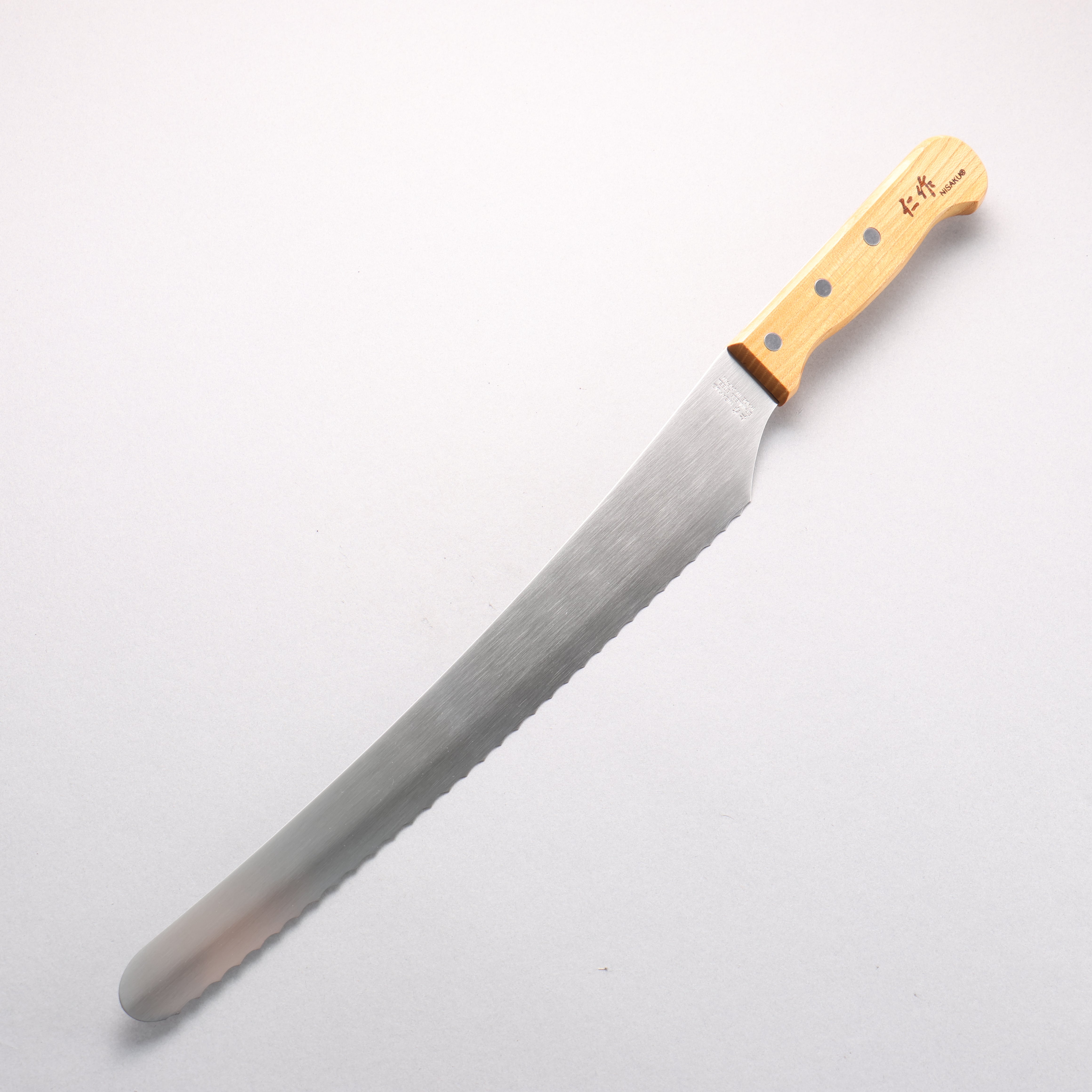 Nisaku Stainless Steel Serrated Bread Knife 300mm Natural wood Handle - Japanny - Best Japanese Knife