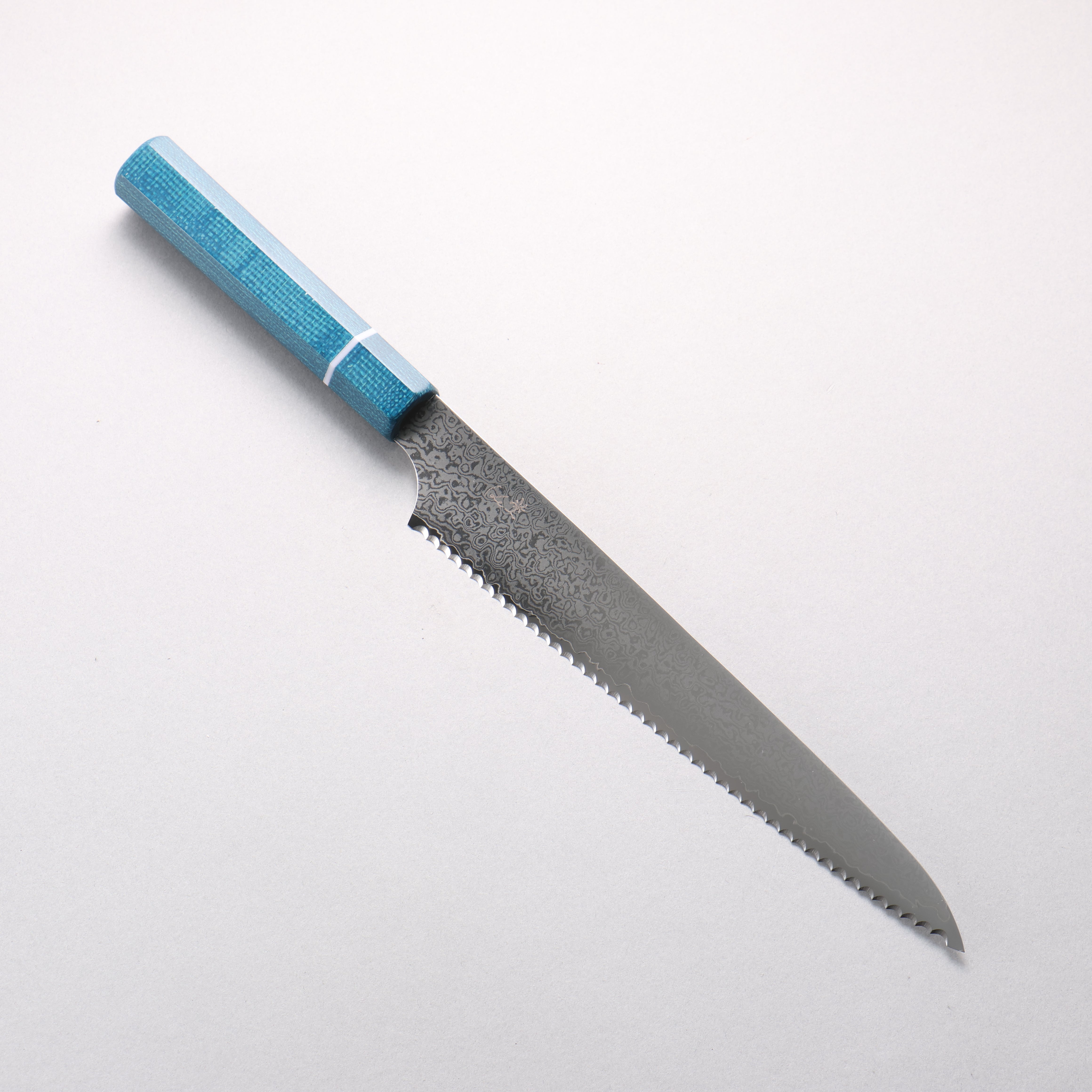 Kei VG10 Damascus Bread Slicer 240mm Blue Micarta Handle - Japanny - Best Japanese Knife