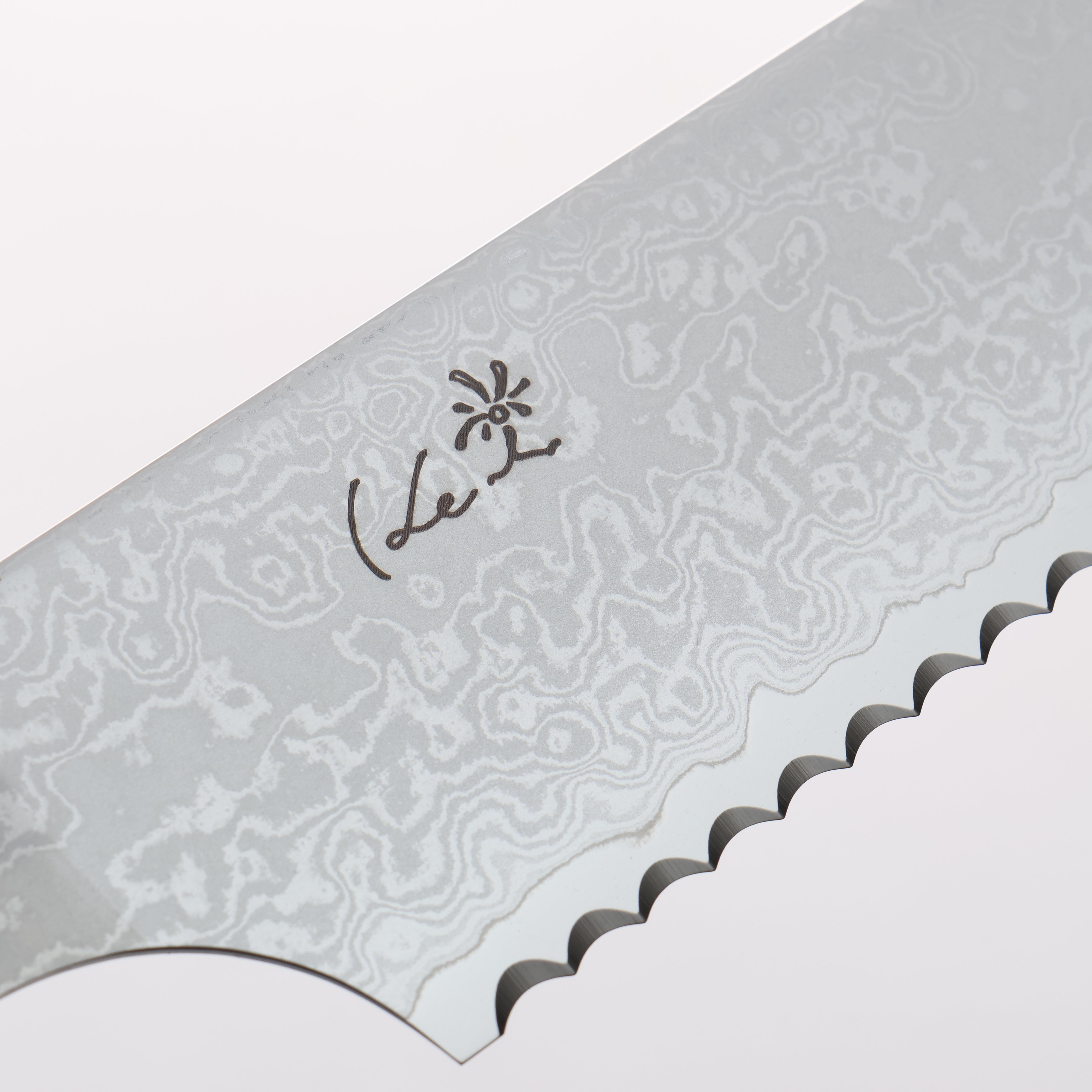Kei VG10 Damascus Bread Slicer 240mm Brown Stabilized Wood (Silver Rings) Handle - Japanny - Best Japanese Knife