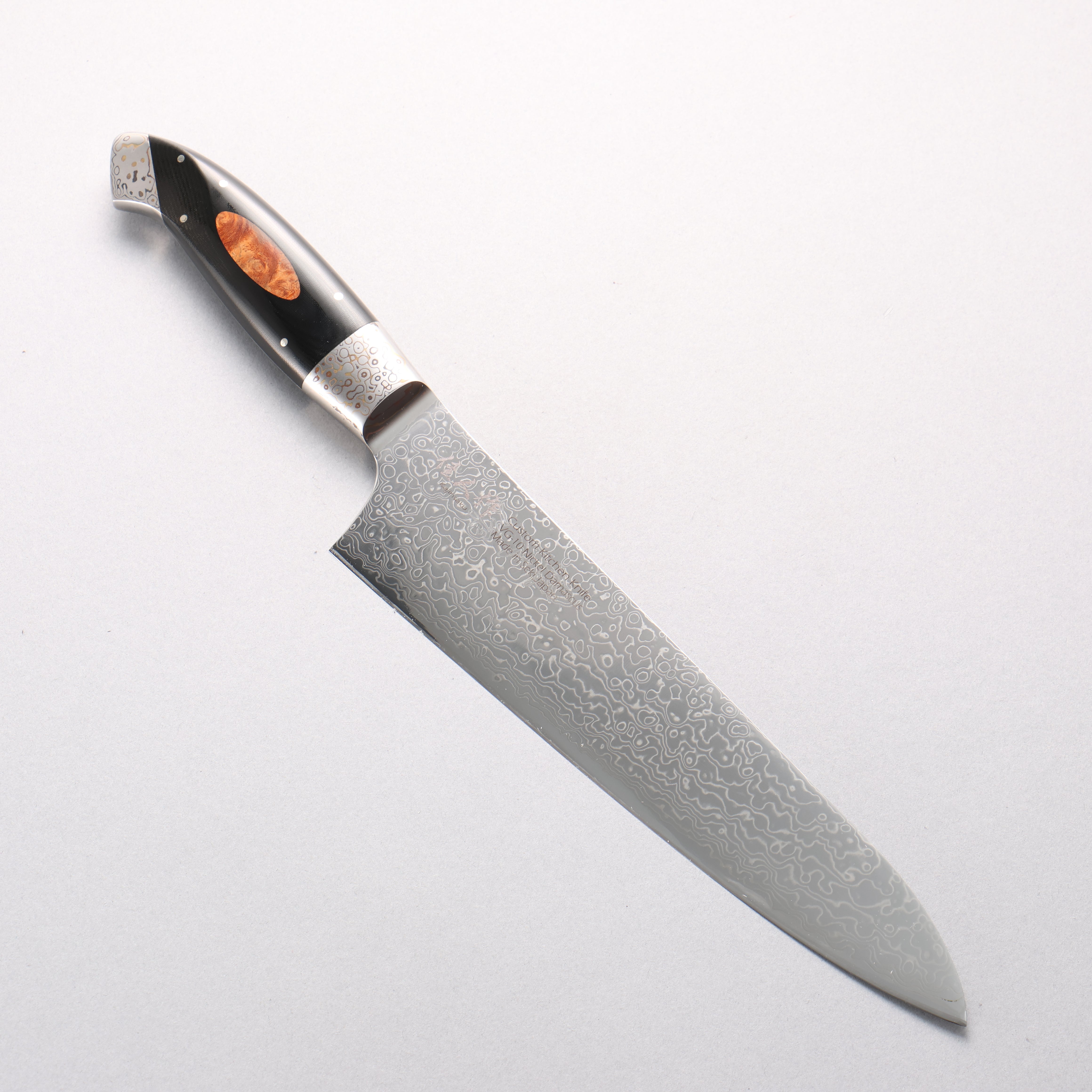 Kajin VG10 Damascus Gyuto 210mm Black Micarta (Wood Inlay) Handle - Japanny - Best Japanese Knife
