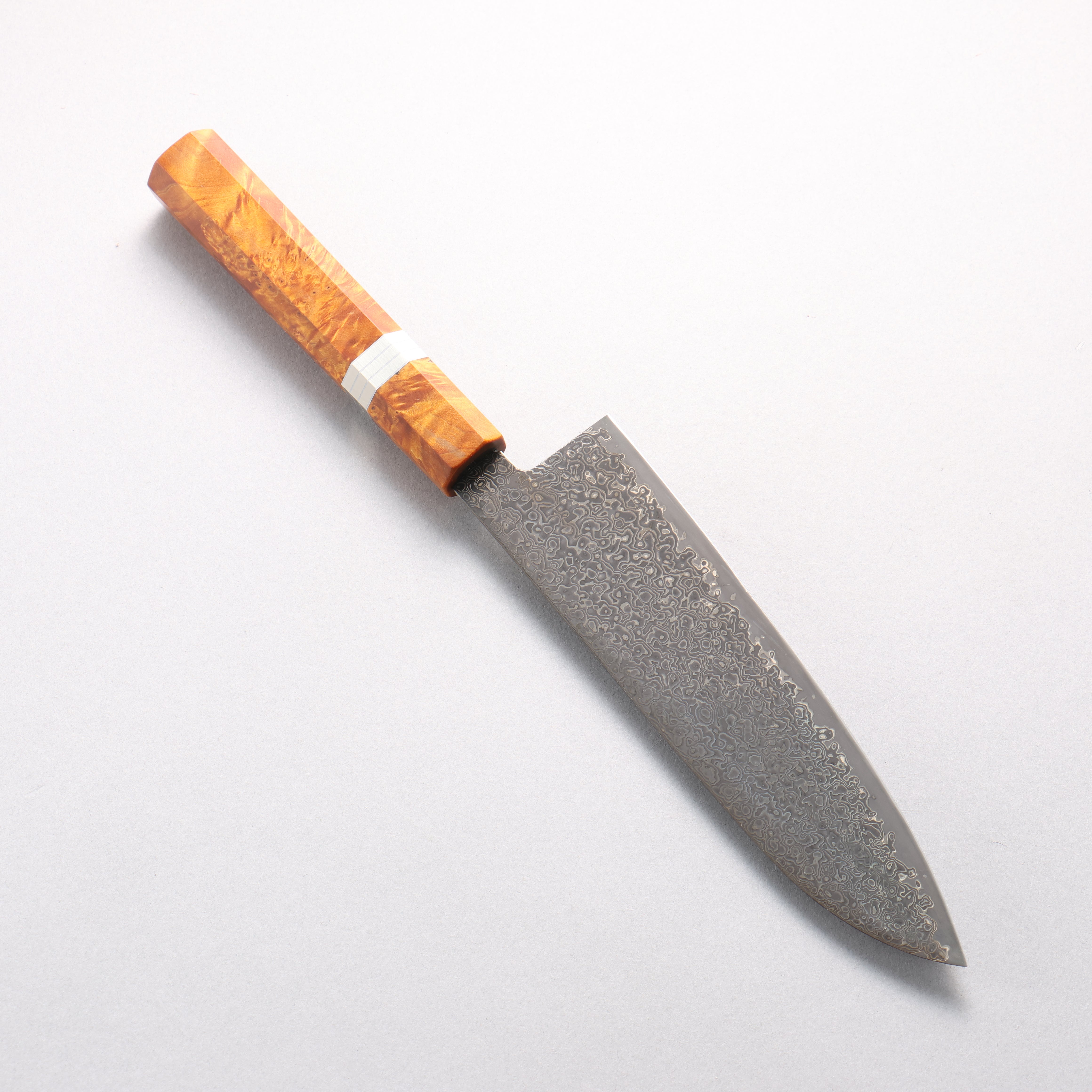 Kanjyo SG2 Black Damascus Santoku 180mm Brown Stabilized Wood (Silver Rings) Handle