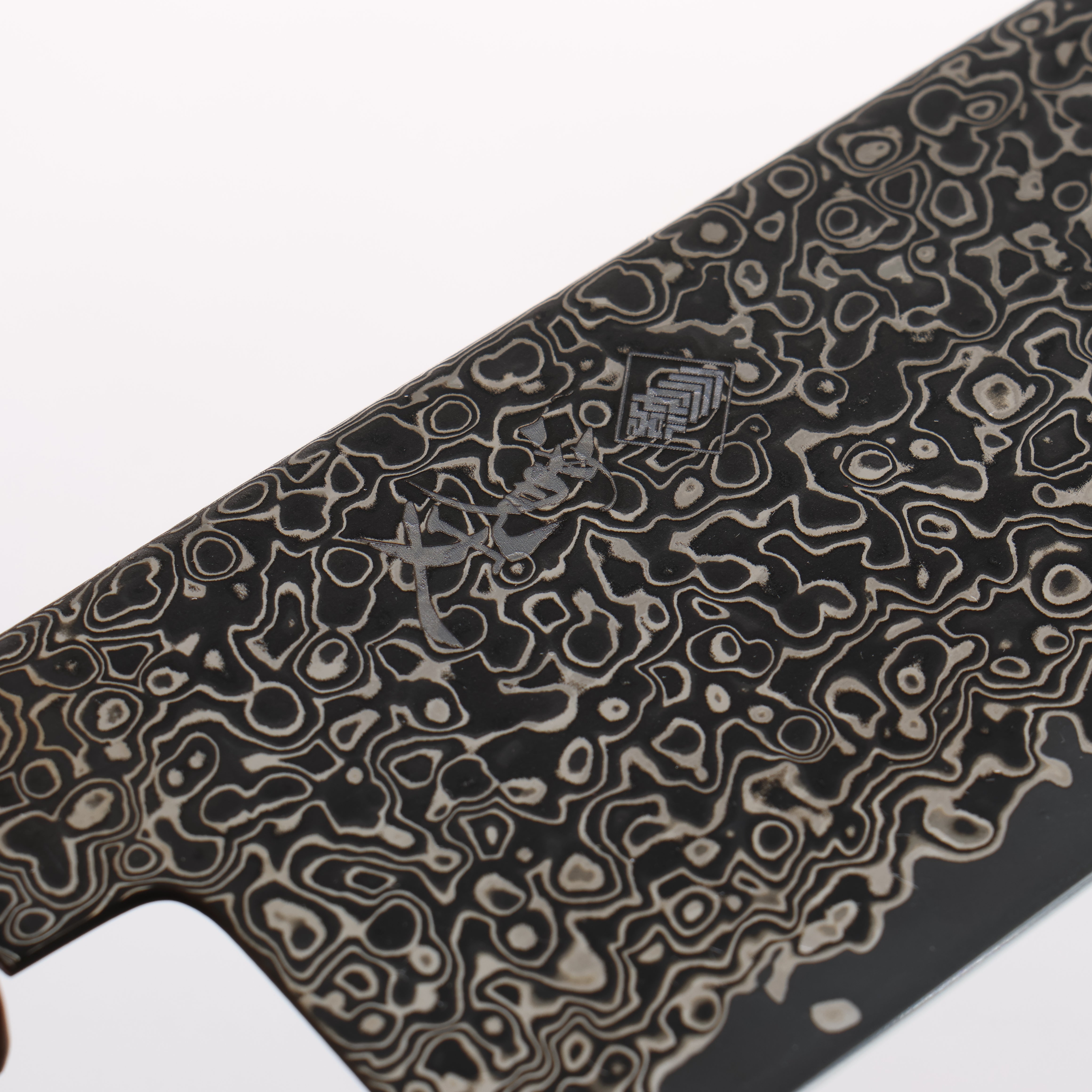 Kanjyo SG2 Black Damascus Kiritsuke Santoku 180mm Brown Stabilized Wood (Silver Rings) Handle
