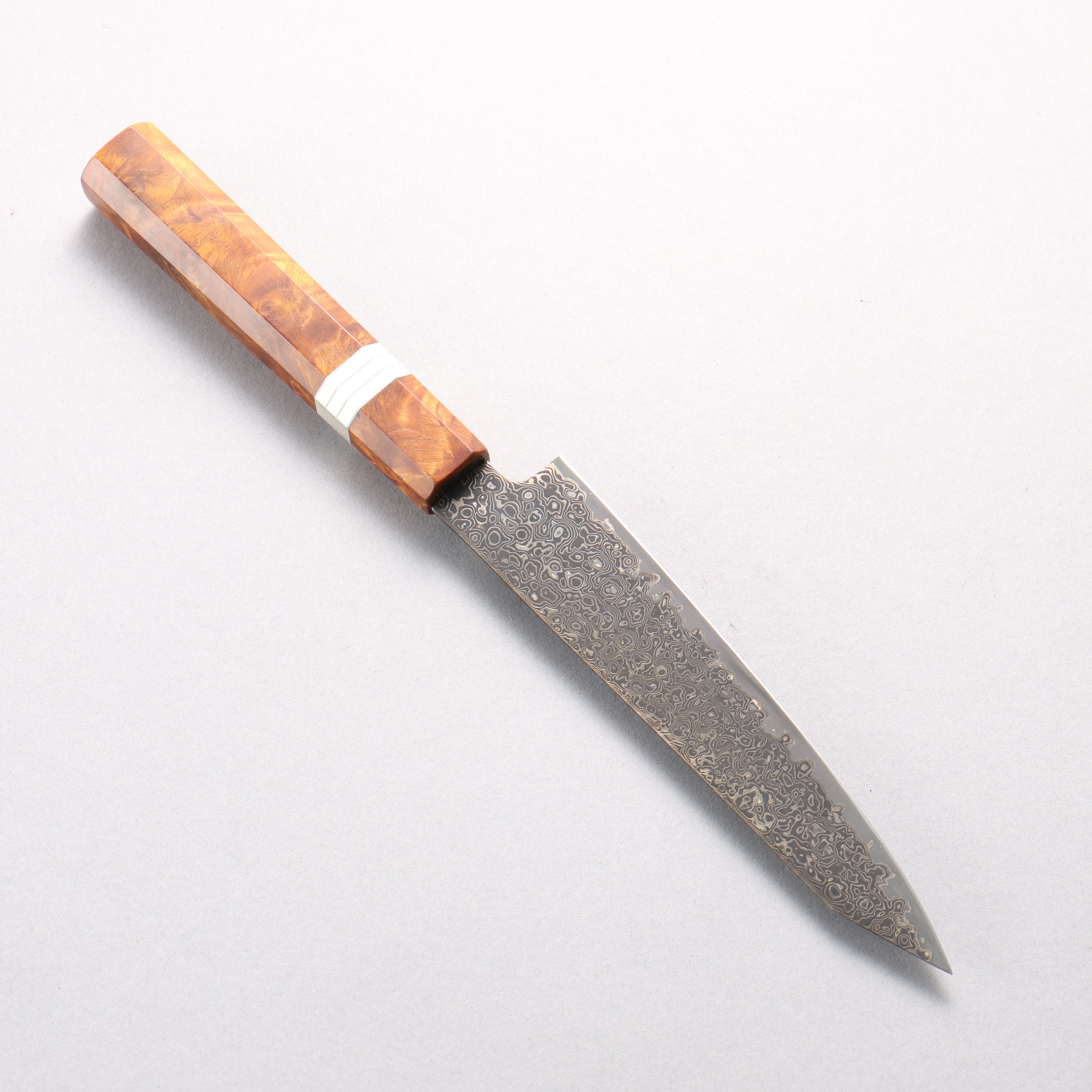 Kanjyo SG2 Black Damascus Kiritsuke Petty-Utility 150mm Brown Stabilized Wood (Silver Rings) Handle