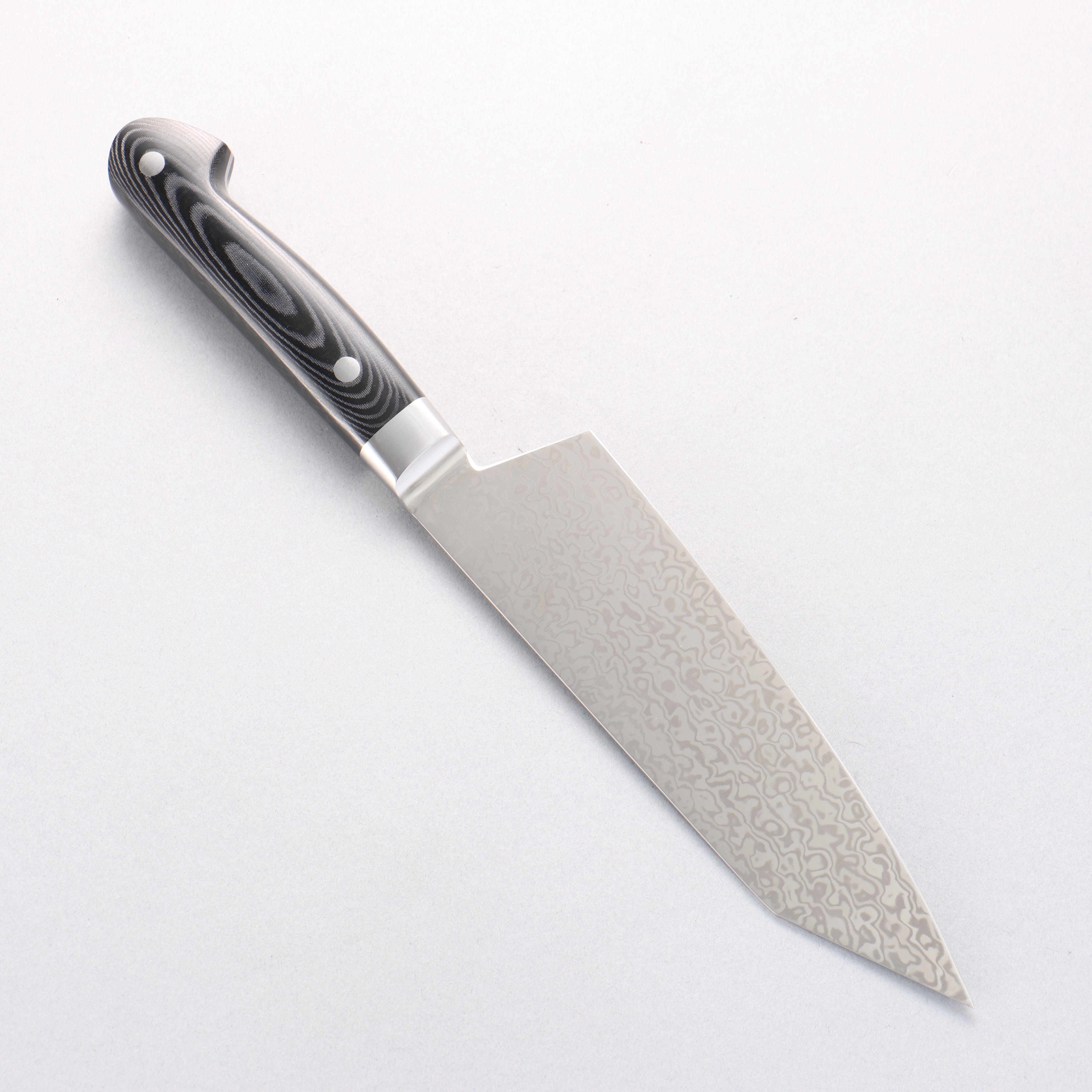 Sakai Takayuki Coreless Damaskus Kengata Santoku 160 mm schwarzer Micarta-Griff