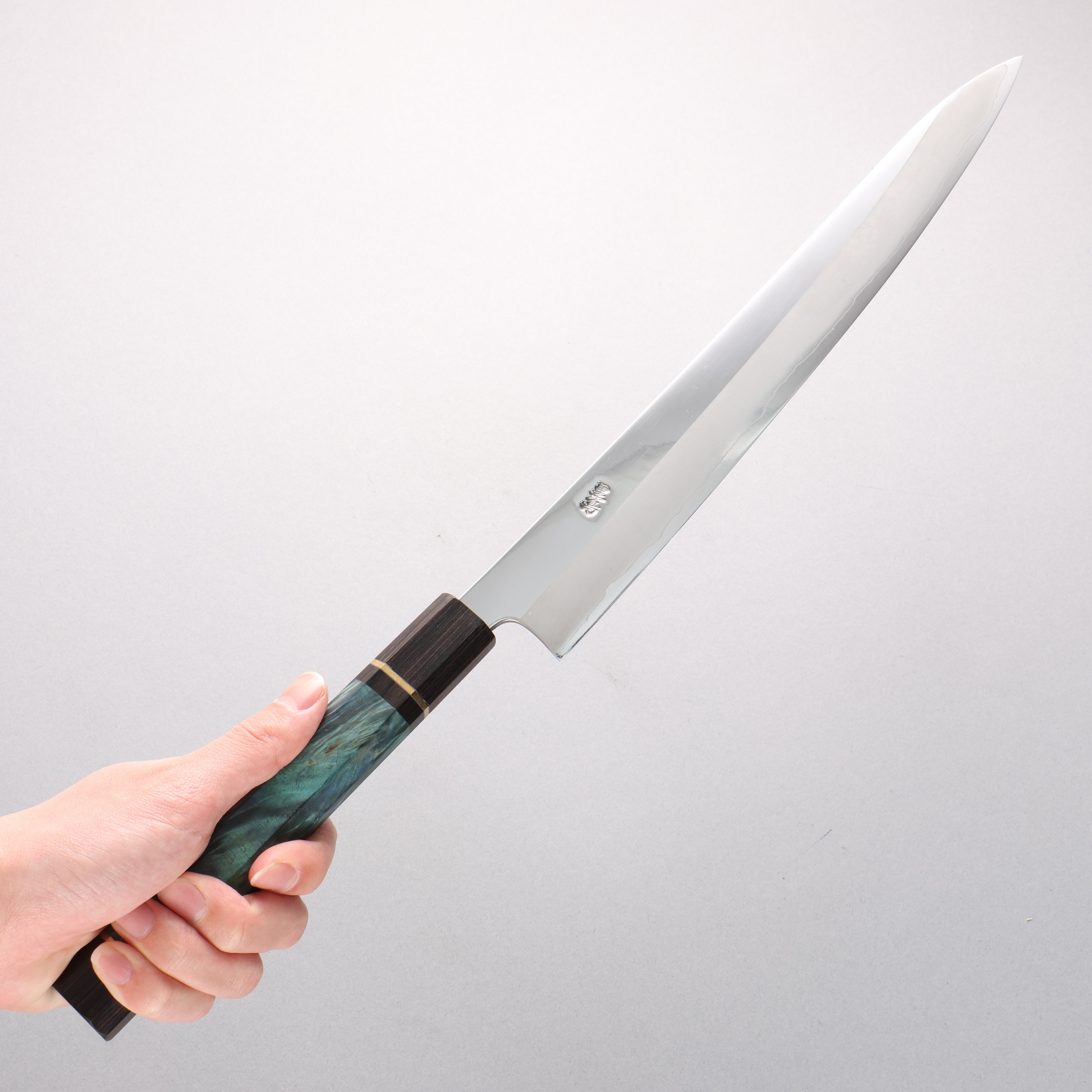 Kurotori Silver Steel No.3 Migaki Finished Yanagiba 300mm Blue Stabilized Wood Handle