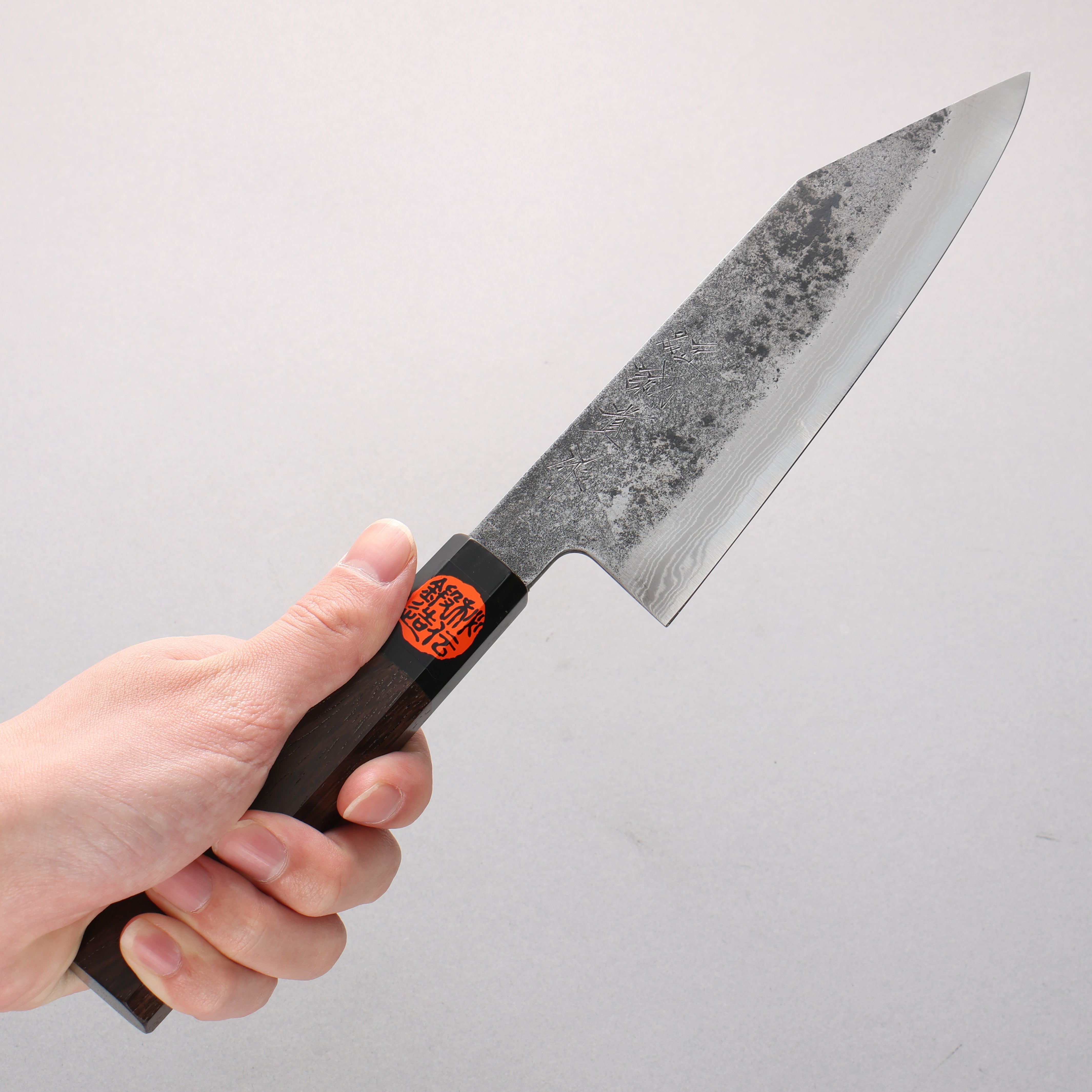 Shigeki Tanaka TEKKA Blue Steel No.2 Kurouchi Damascus Kiritsuke Santoku 170mm Walnut Handle - Japanny - Best Japanese Knife
