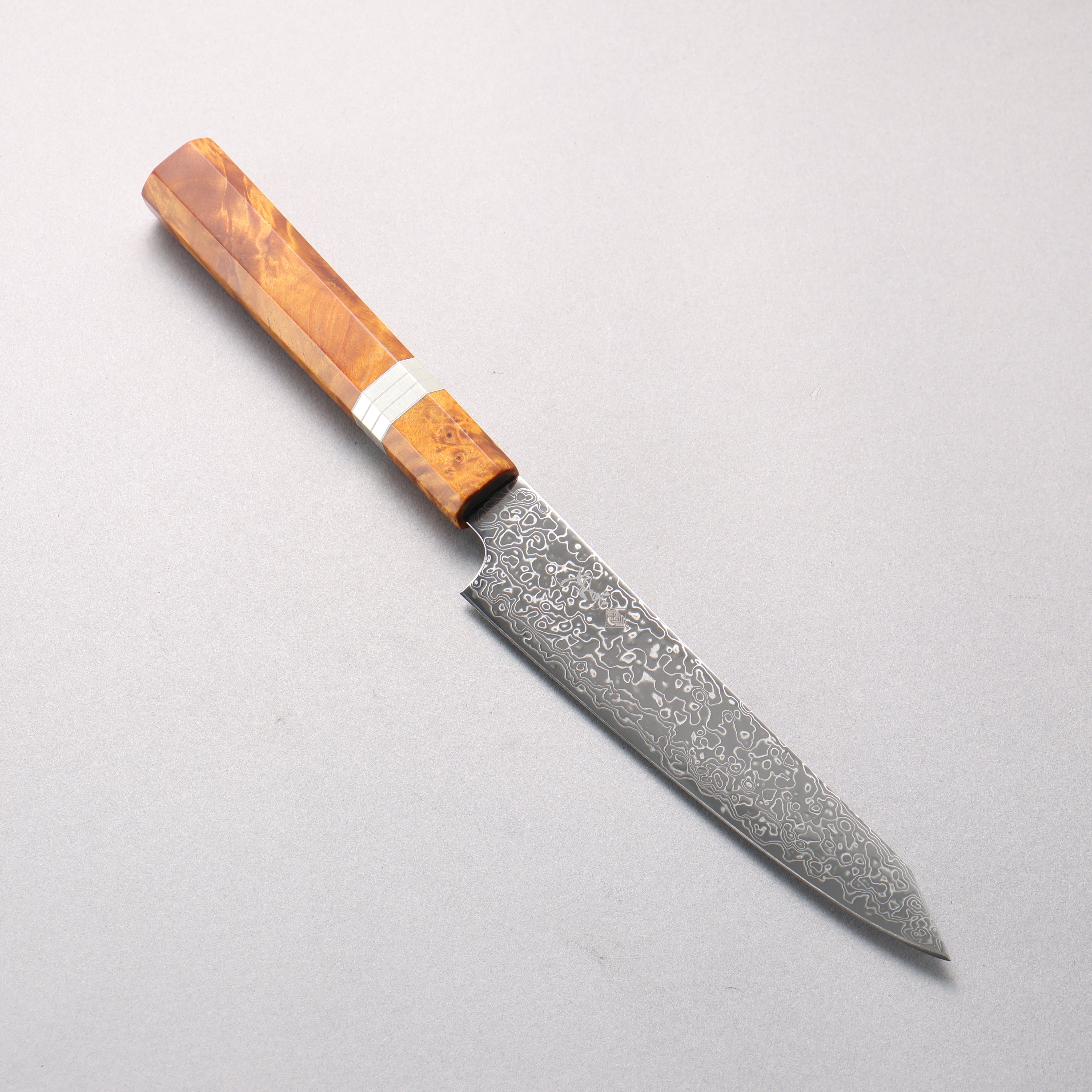 Kanjyo SG2 Damascus Migaki Finished Kiritsuke Petty-Utility 150mm Brown Stabilized Wood (Silver Rings) Handle - Japanny - Best Japanese Knife