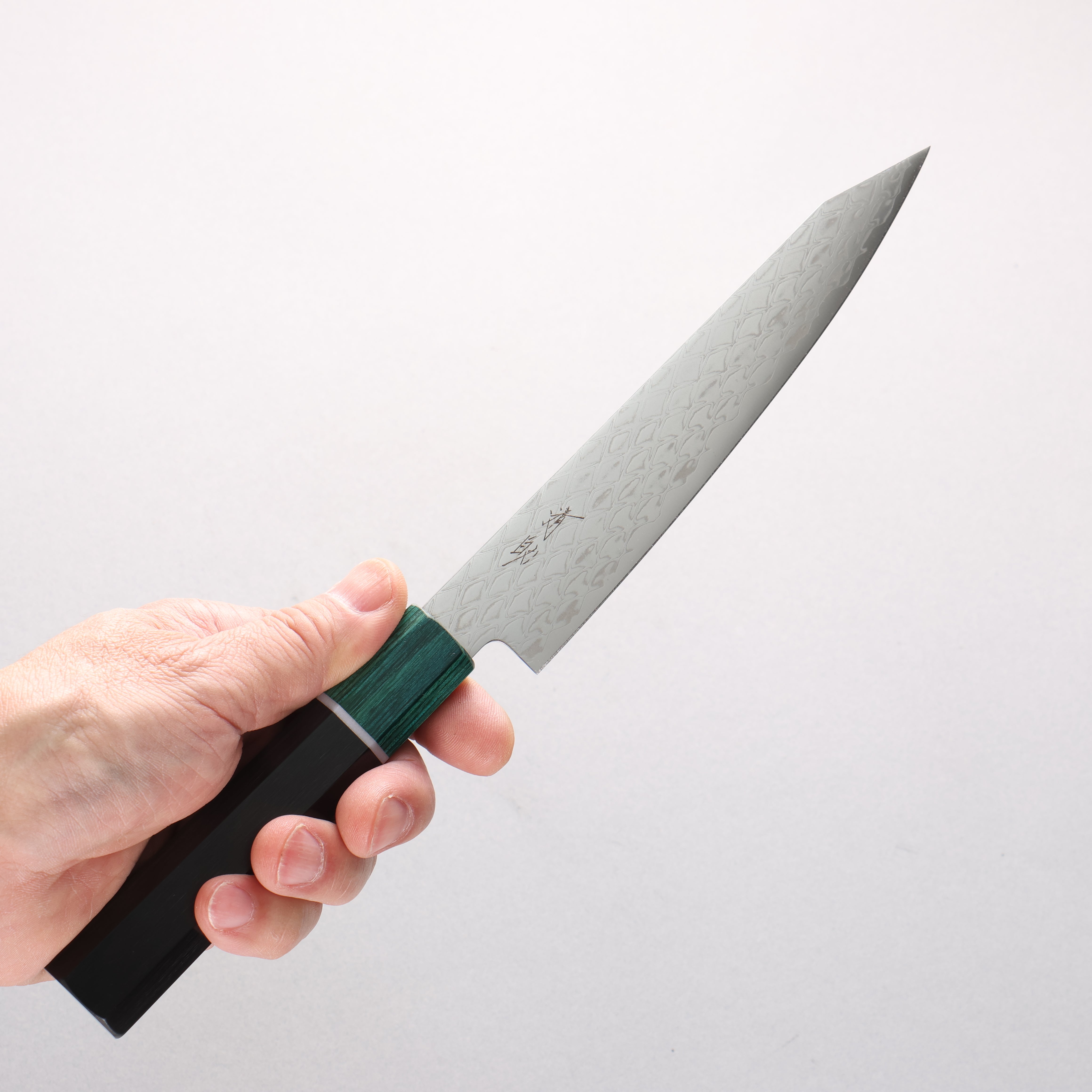 Seisuke AUS10 Mirror Crossed Kiritsuke Petty-Utility 150mm Black Pakka wood(ferrule: Green Pakka wood) Handle - Japanny - Best Japanese Knife
