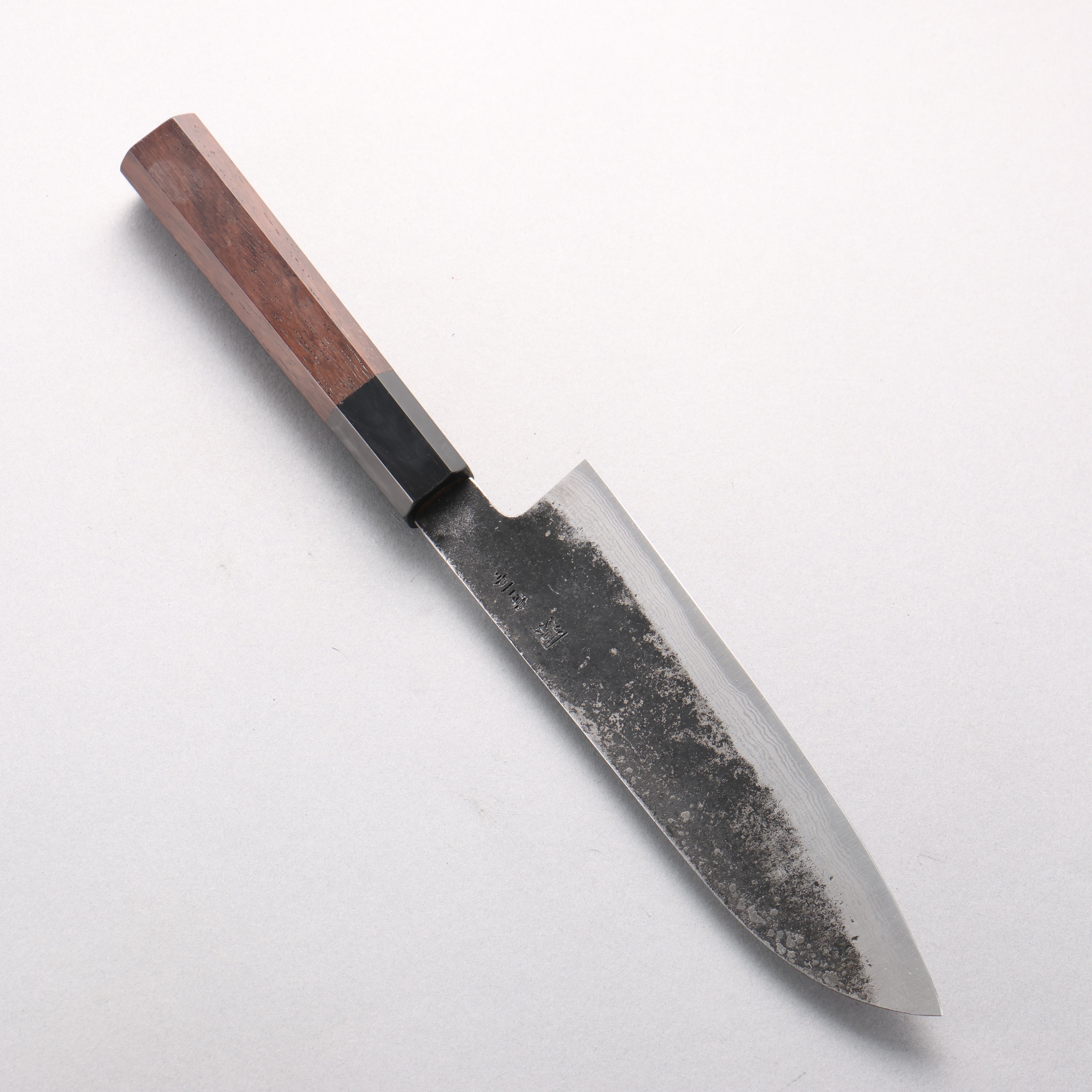 Shigeki Tanaka TEKKA Blue Steel No.2 Kurouchi Damascus Santoku 170mm Walnut Handle - Japanny - Best Japanese Knife