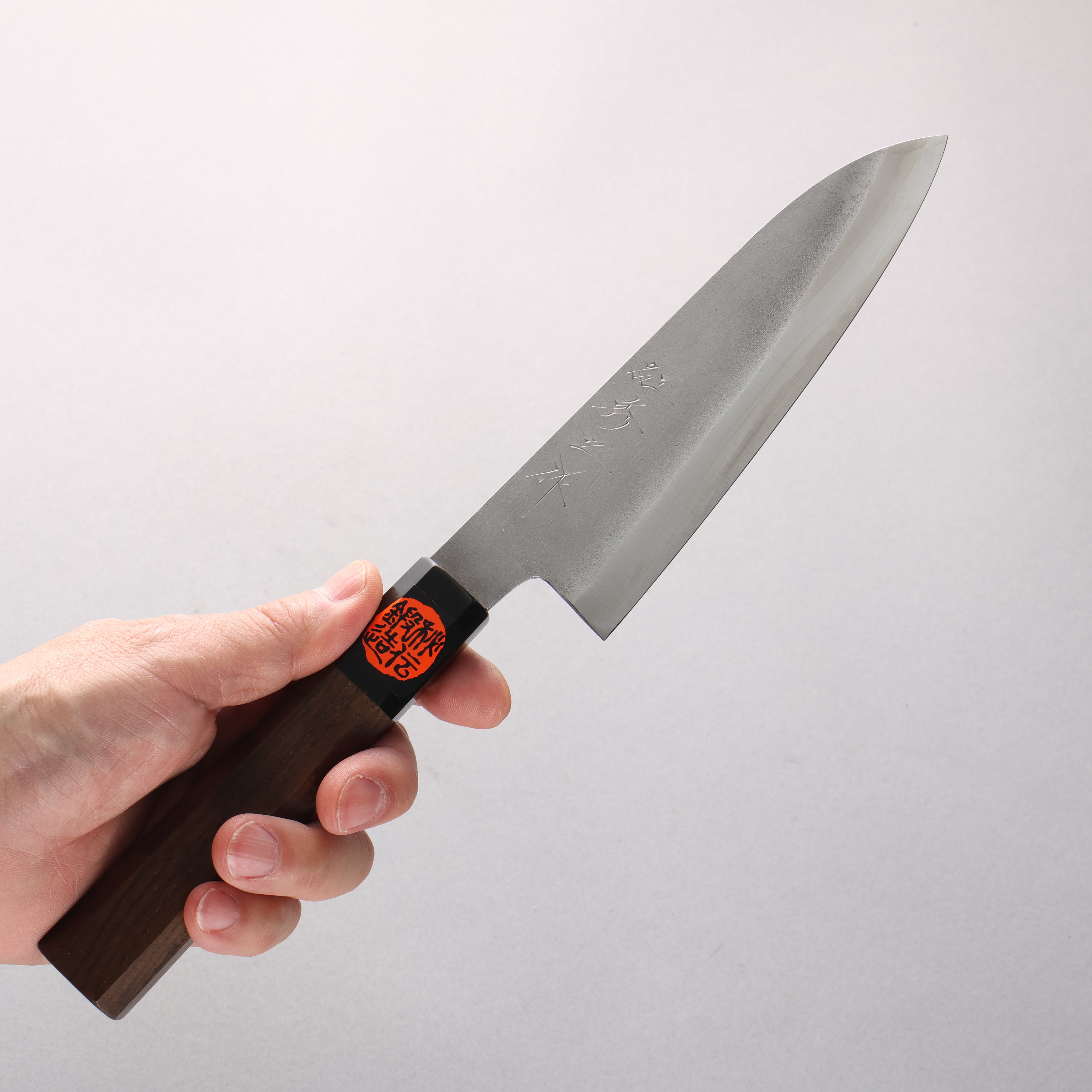 Shigeki Tanaka Silver Steel No.3 Nashiji Small Santoku 150mm Walnut Handle - Japanny - Best Japanese Knife