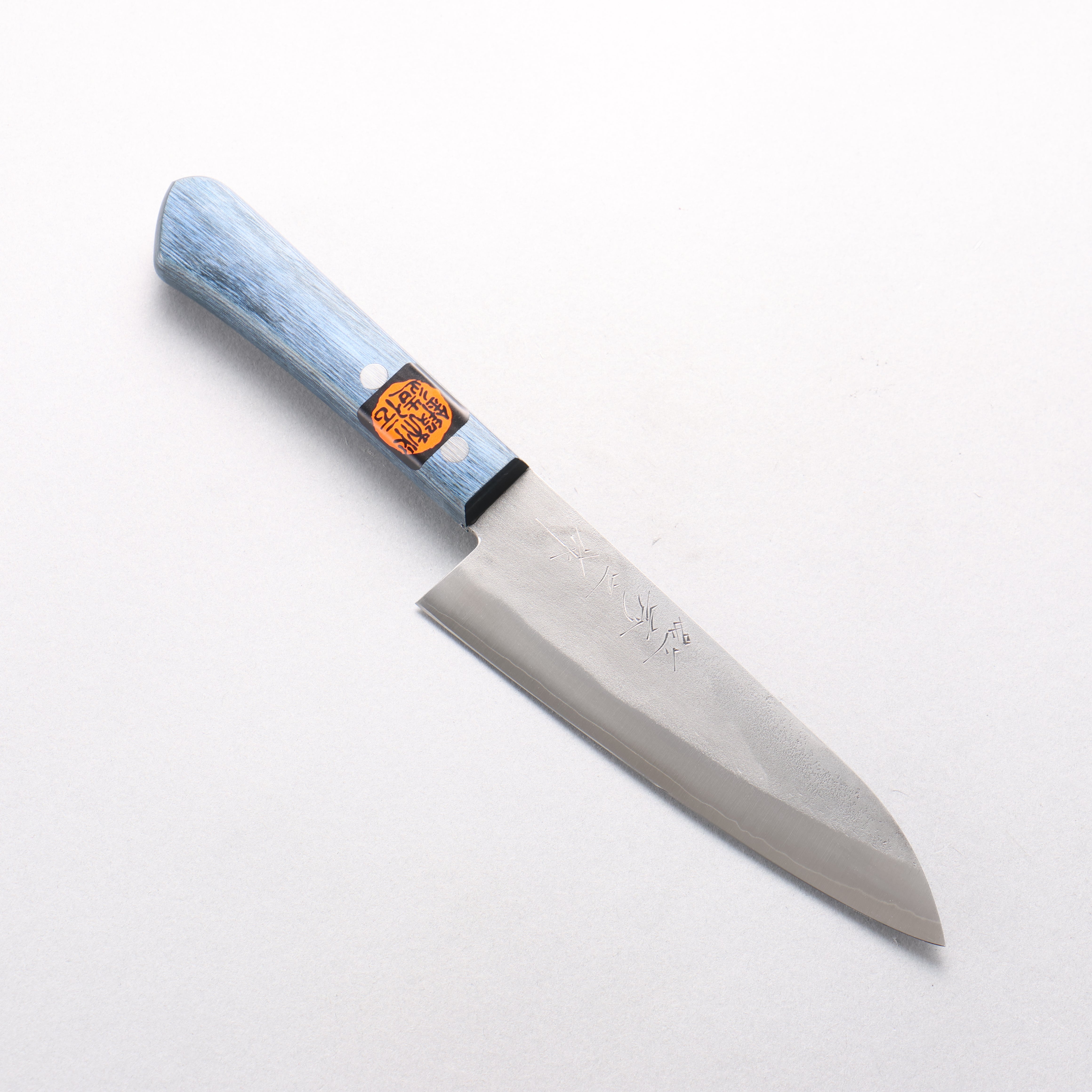 Shigeki Tanaka Silver Steel No.3 Nashiji Small Santoku 150mm Blue Pakka wood Handle