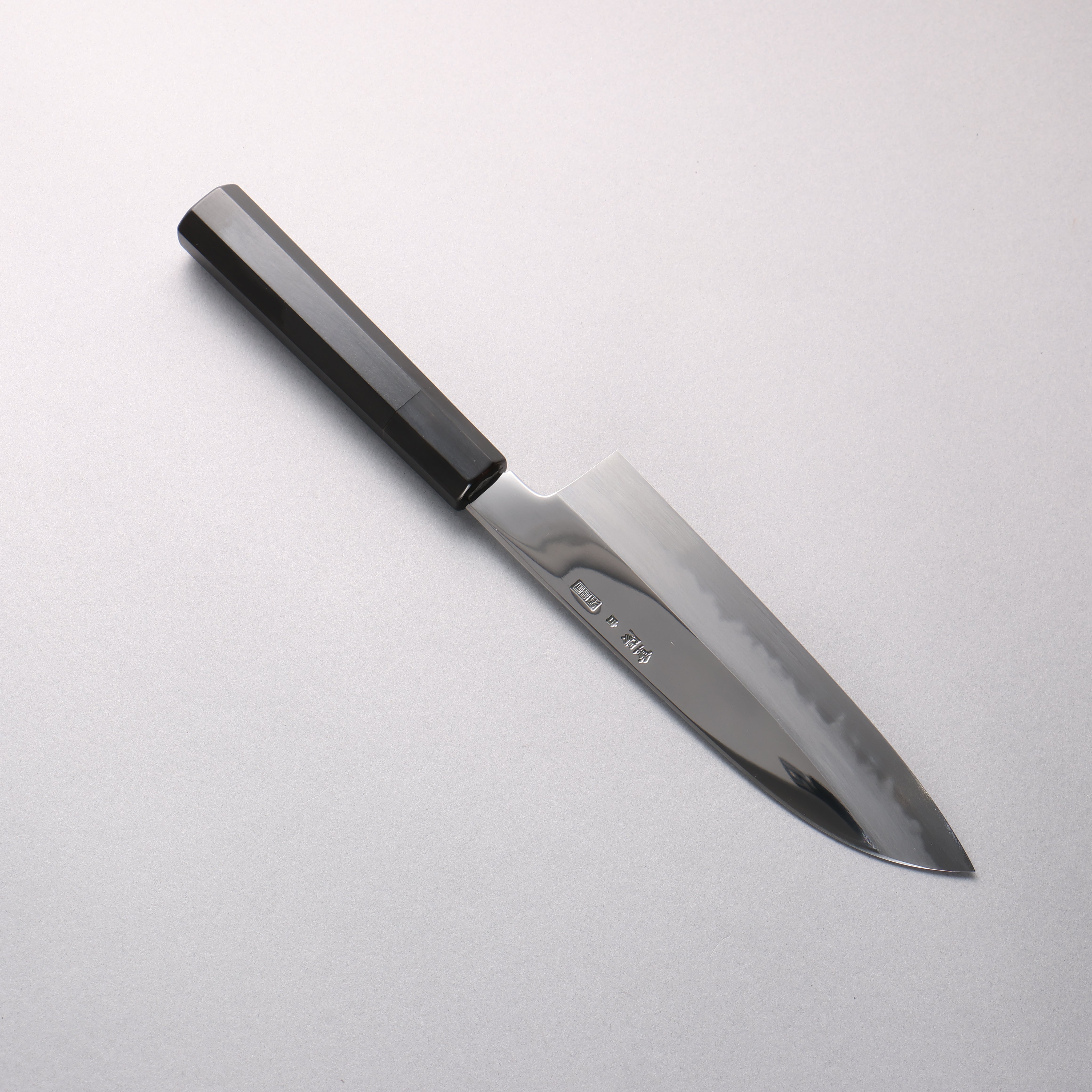 Choyo White Steel Mirrored Finish Santoku 180mm Ebony Wood (ferrule: Black Water Buffalo Horn) Handle
