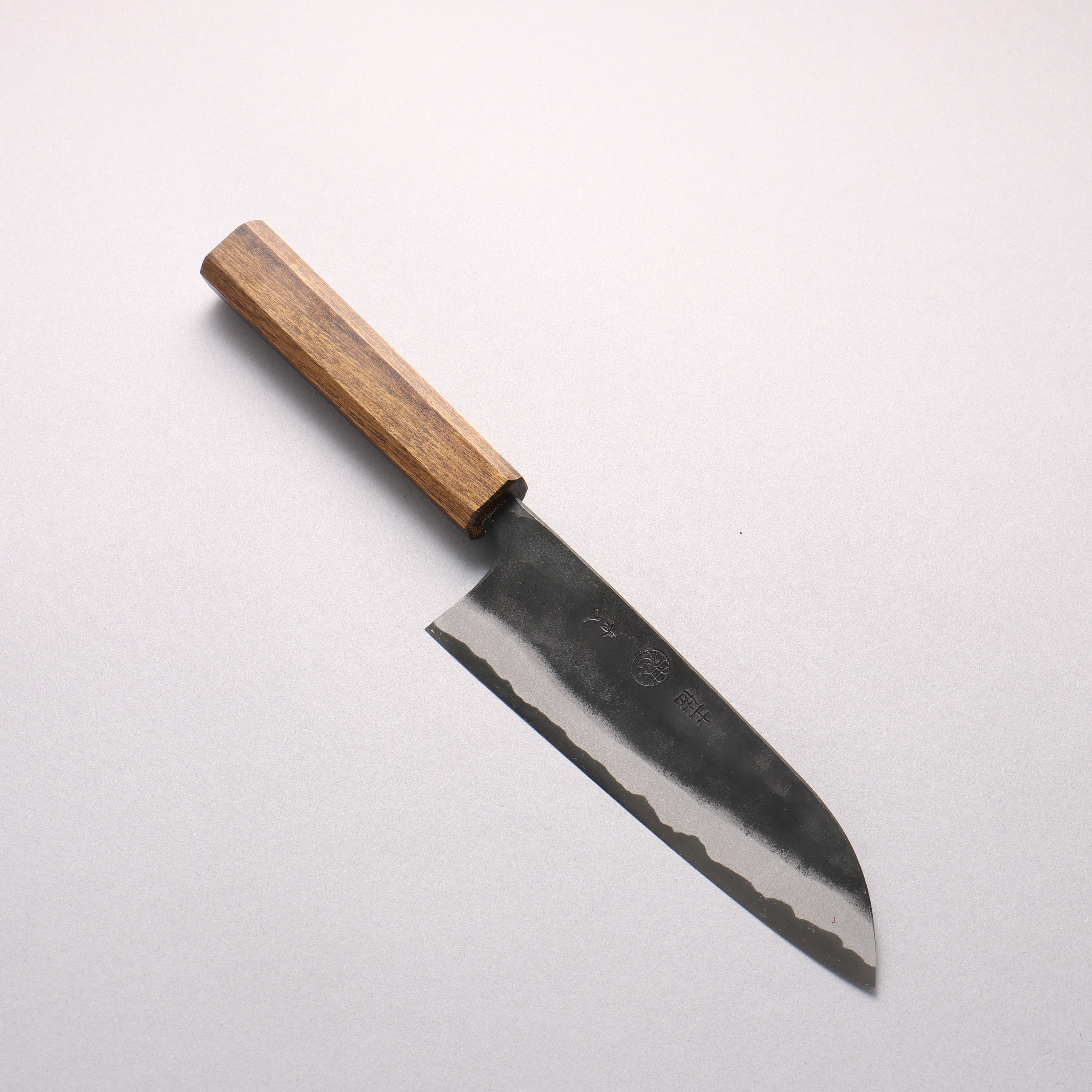 Kyohei Shindo Blue Steel Black Finished Santoku 170mm Live oak Lacquered Handle - Japanny - Best Japanese Knife