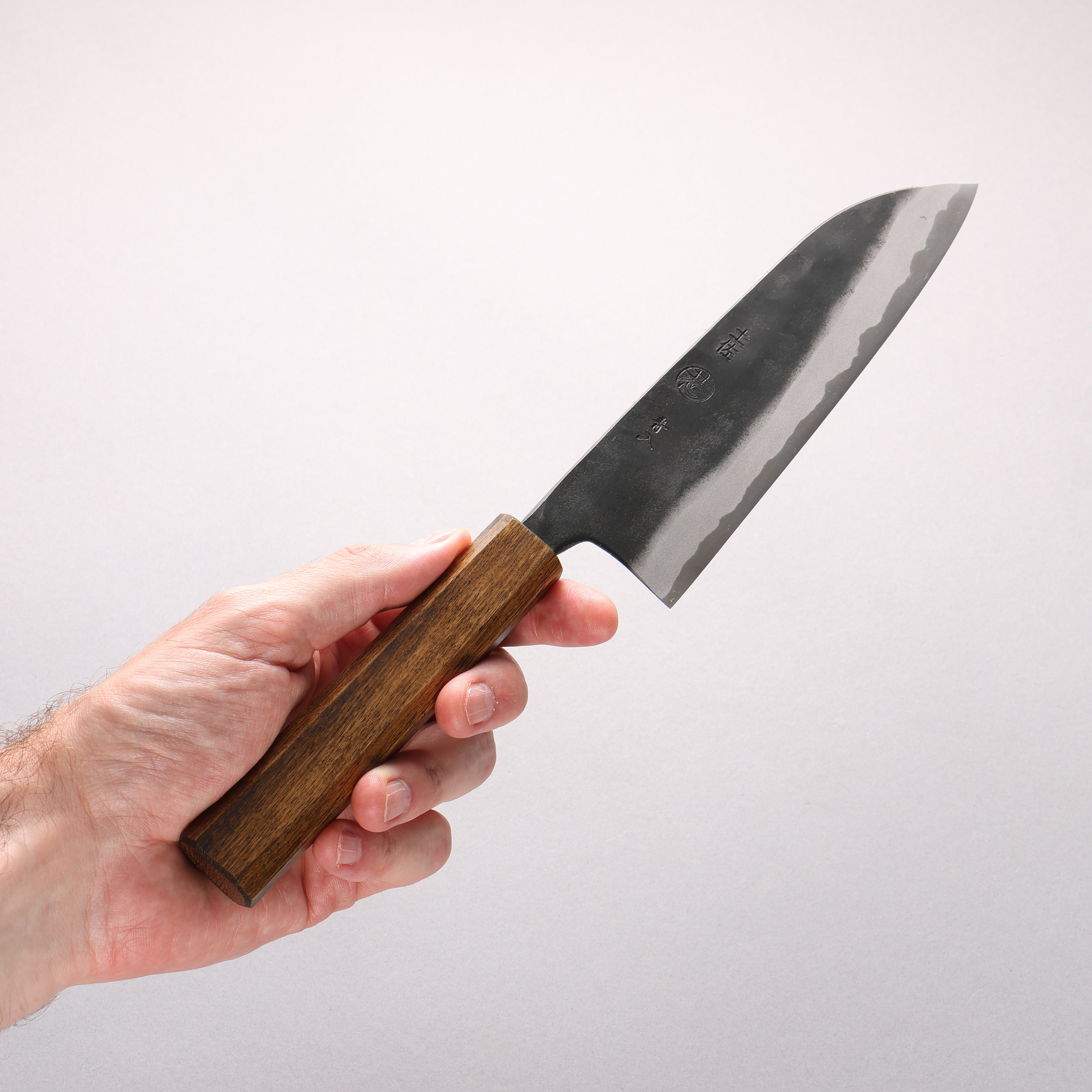 Kyohei Shindo Blue Steel Black Finished Santoku 170mm Live oak Lacquered Handle - Japanny - Best Japanese Knife