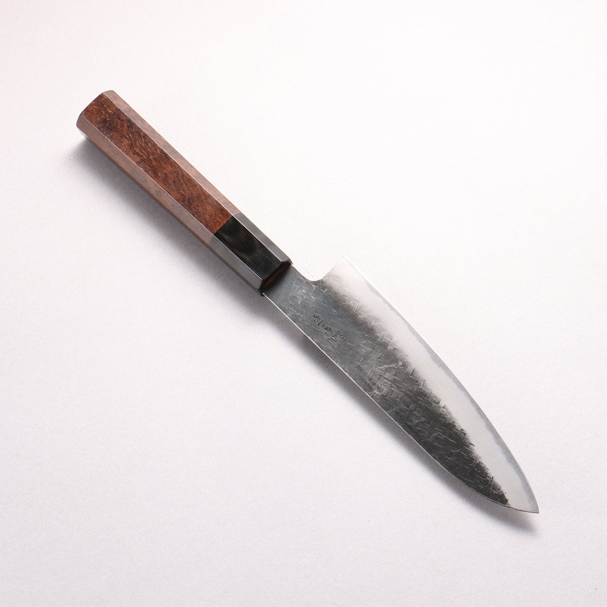 Shigeki Tanaka Blue Steel No.2 Black Finished Hammered(square) Small Santoku 150mm Walnut Handle - Japanny - Best Japanese Knife