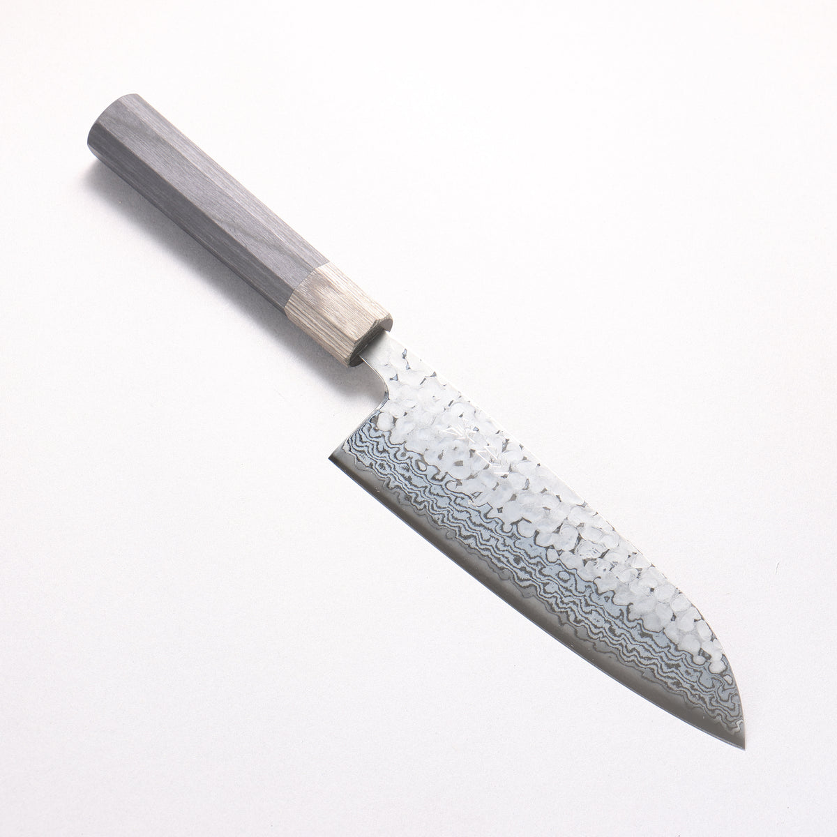 Oul Silver Steel No.3 Hammered Damascus Moon White Santoku 165mm Black Pakka wood Handle - Japanny - Best Japanese Knife