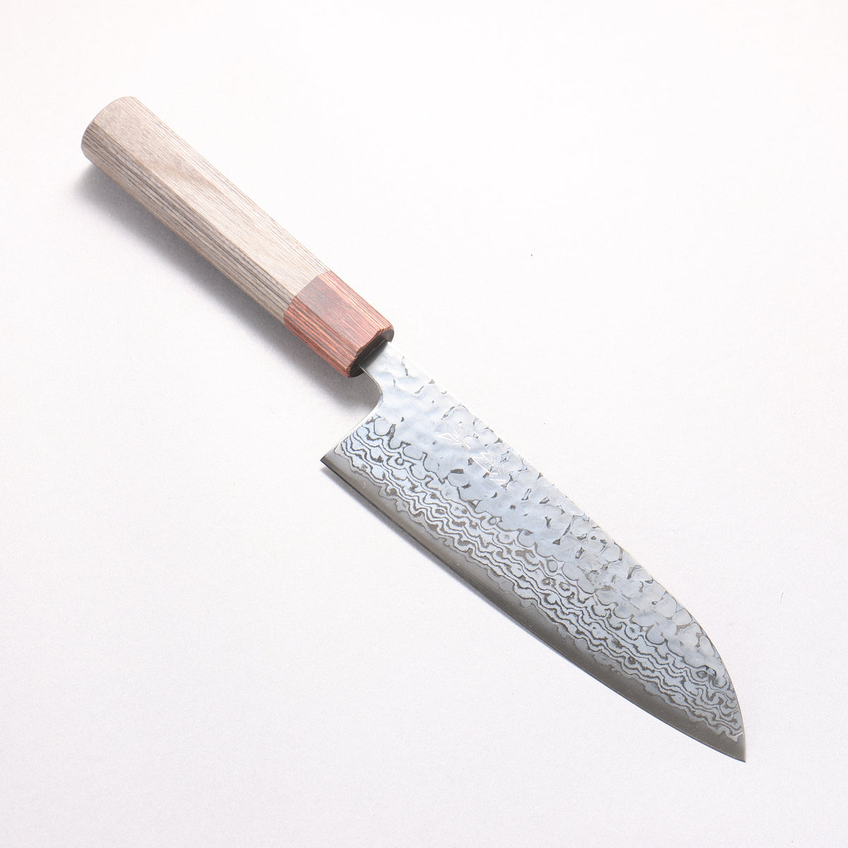 Oul Silver Steel No.3 Hammered Damascus Moon White Santoku 165mm Charcoal Gray Pakka wood Handle - Japanny - Best Japanese Knife