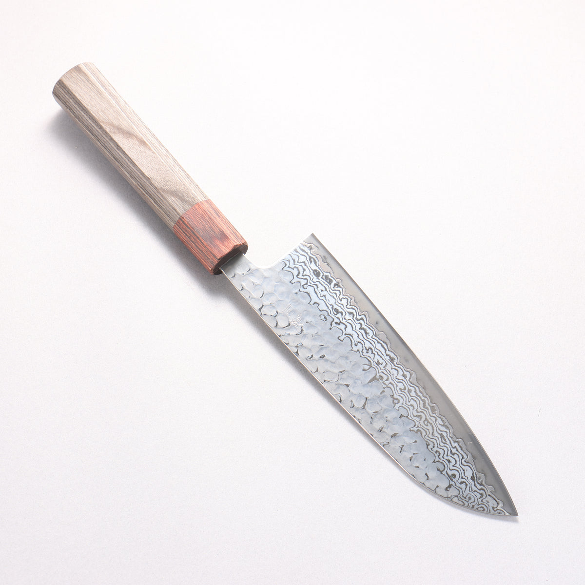 Oul Silver Steel No.3 Hammered Damascus Moon White Santoku 165mm Charcoal Gray Pakka wood Handle - Japanny - Best Japanese Knife
