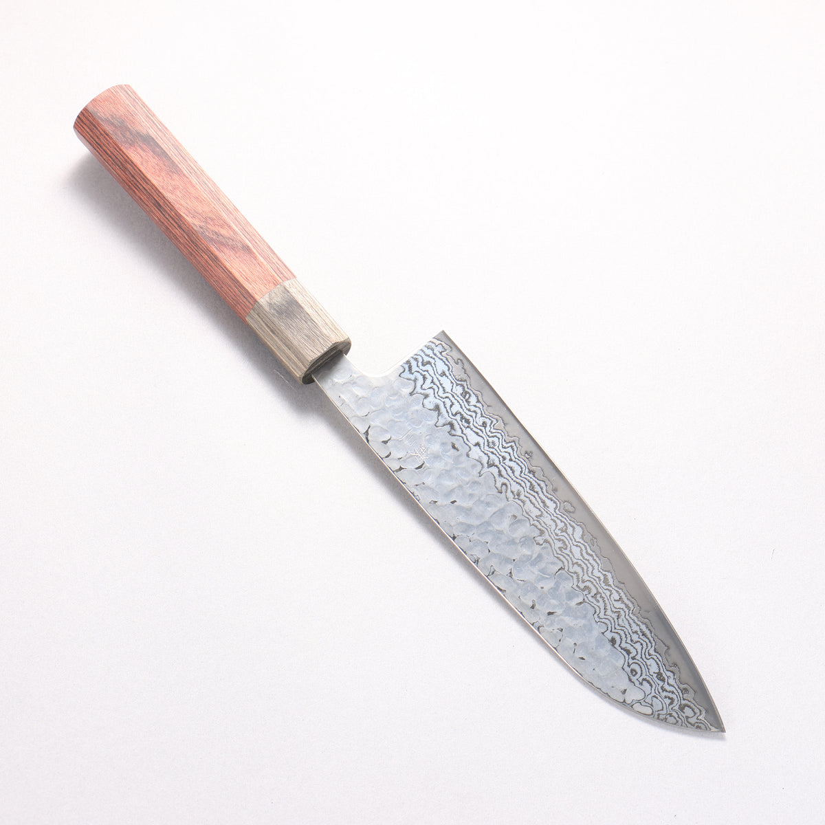 Oul Silver Steel No.3 Hammered Damascus Moon White Santoku 165mm Mahogany Pakka wood Handle - Japanny - Best Japanese Knife