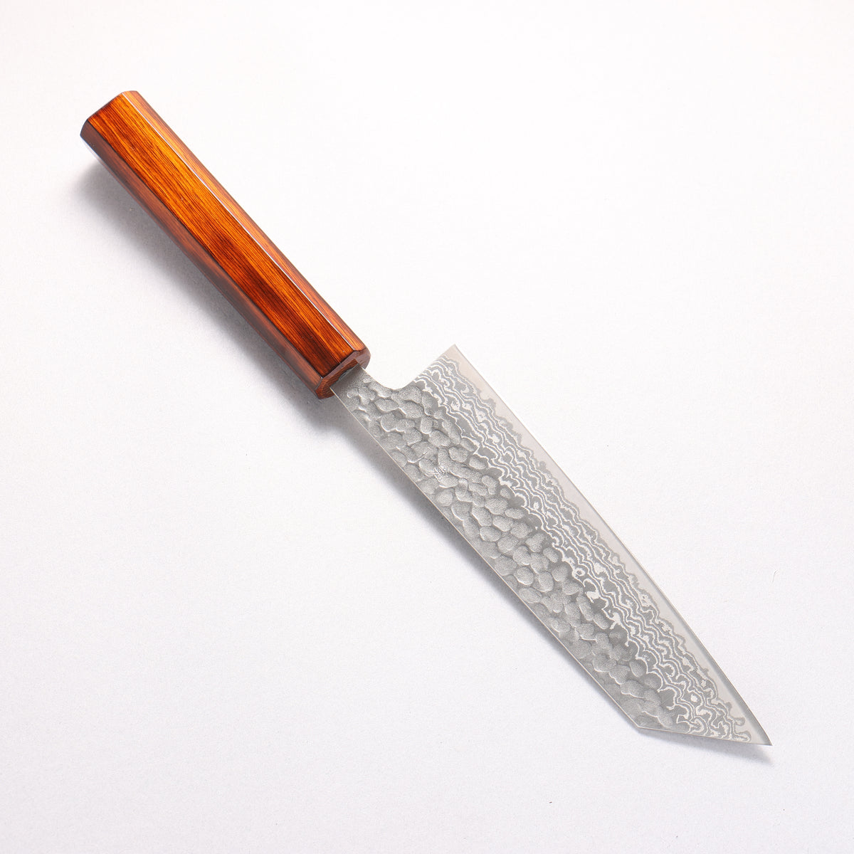 Oul Silver Steel No.3 Hammered Damascus Bunka 170mm Burnt Oak (Lacquered) Handle - Japanny - Best Japanese Knife