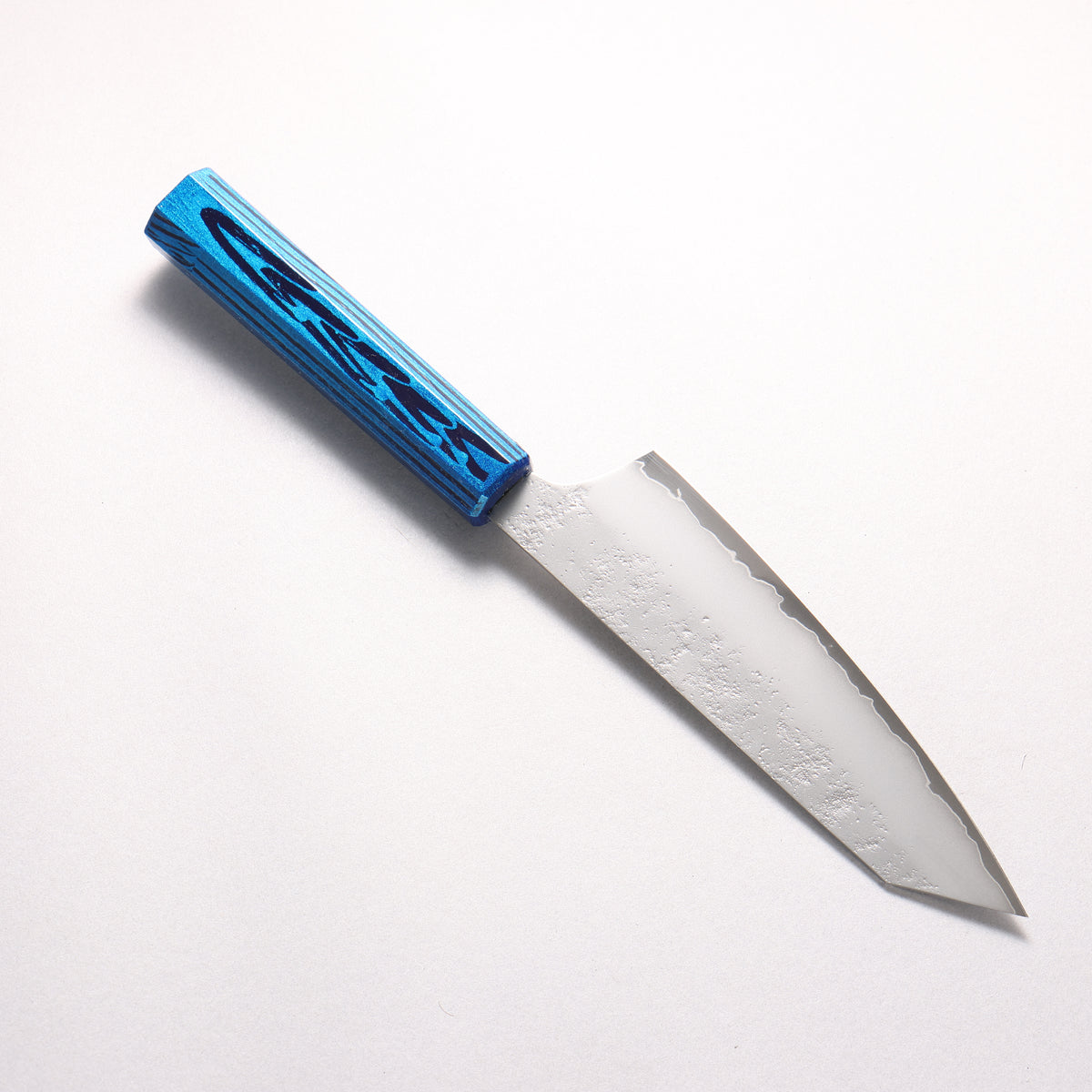 Sakai Takayuki Saikou VG10 Nashiji Kengata Santoku 160mm Brilliant Blue Lacquer Color Handle - Japanny - Best Japanese Knife