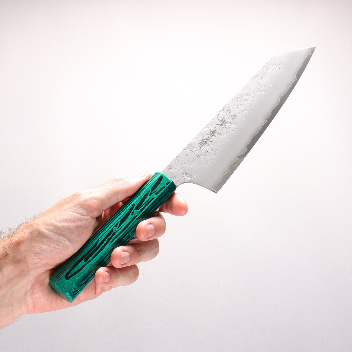 Sakai Takayuki Saikou VG10 Nashiji Kengata Gyuto 190mm Brilliant Green Lacquer Color Handle - Japanny - Best Japanese Knife