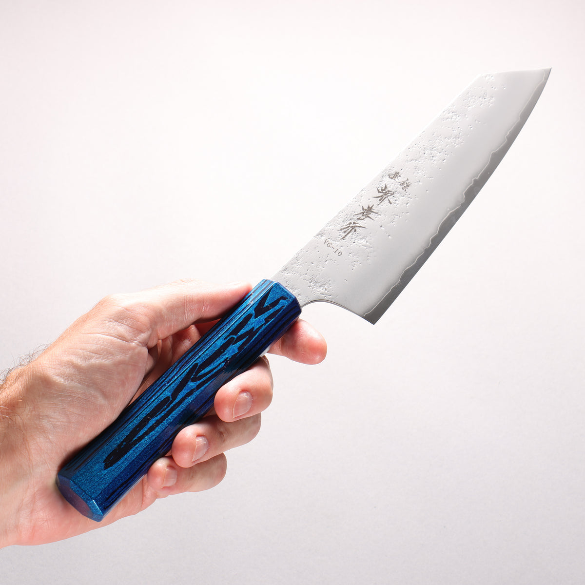 Sakai Takayuki Saikou VG10 Nashiji Kengata Gyuto 190mm Brilliant Blue Lacquer Color Handle - Japanny - Best Japanese Knife