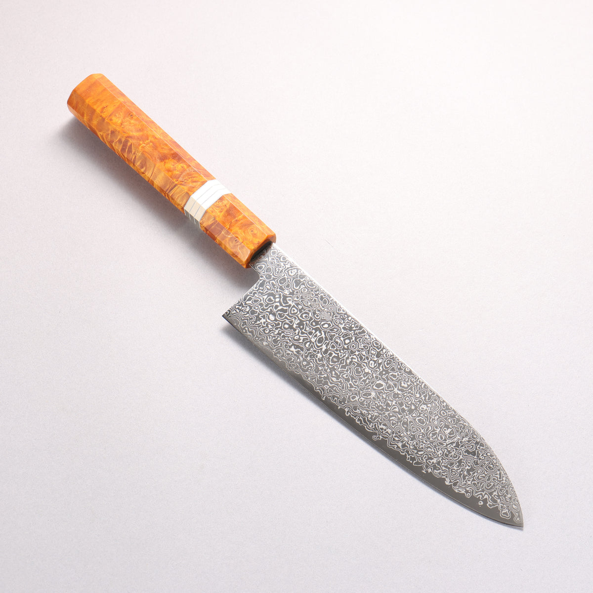 Kanjyo SG2 Damascus Migaki Finished Santoku 180mm Brown Stabilized Wood (Silver Rings) Handle - Japanny - Best Japanese Knife