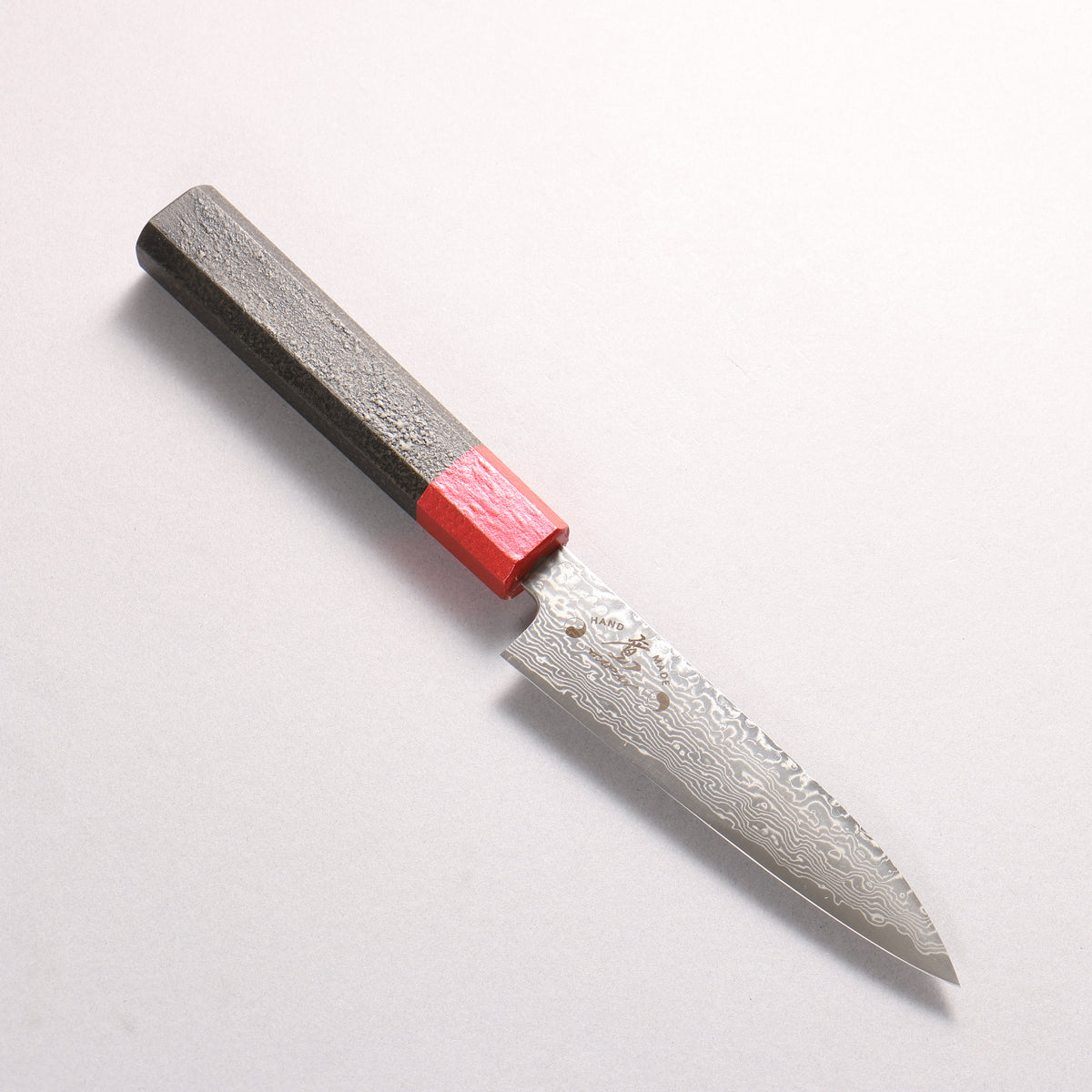 Hiroshi Suzuki SPG STRIX Mirrored Finish Damascus Petty-Utility 120mm Black Lacquered (ferrule: Red color) Handle
