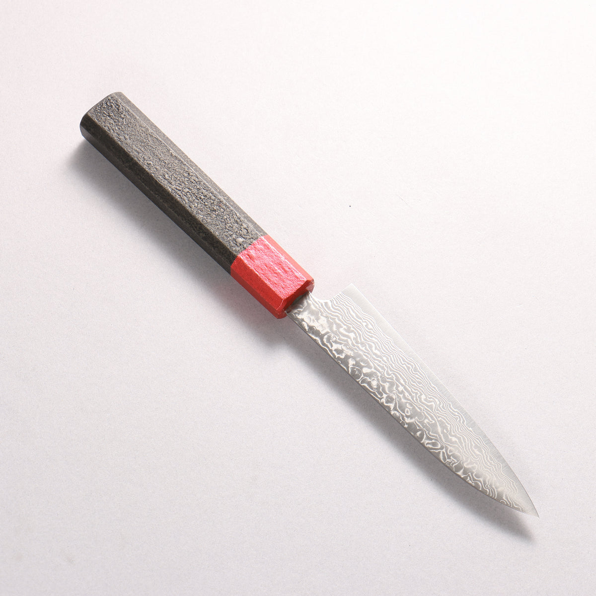 Hiroshi Suzuki SPG STRIX Mirrored Finish Damascus Petty-Utility 120mm Black Lacquered (ferrule: Red color) Handle
