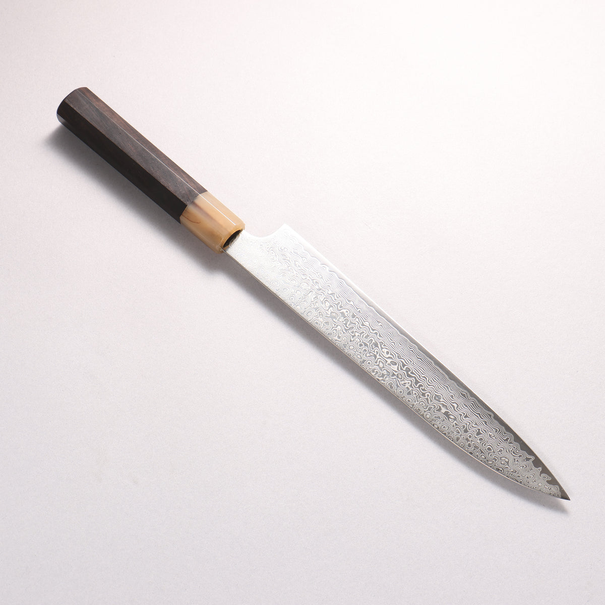 Hiroshi Suzuki ZDP189 Mirrored Finish Damascus Sujihiki 225mm Ebony Wood (ferrule: White Water Buffalo Horn) Handle
