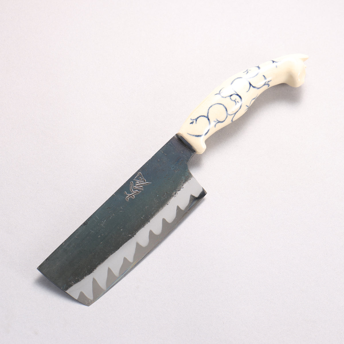 Yuma Oba Blue Steel No.2 Black Finished Nakiri 120mm Cat Shaped Ceramic Handle