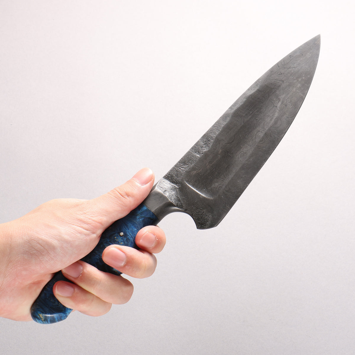 Mouri Shara SK Steel Coreless Damascus S Grind Gyuto 180mm Blue Stabilized Wood Handle