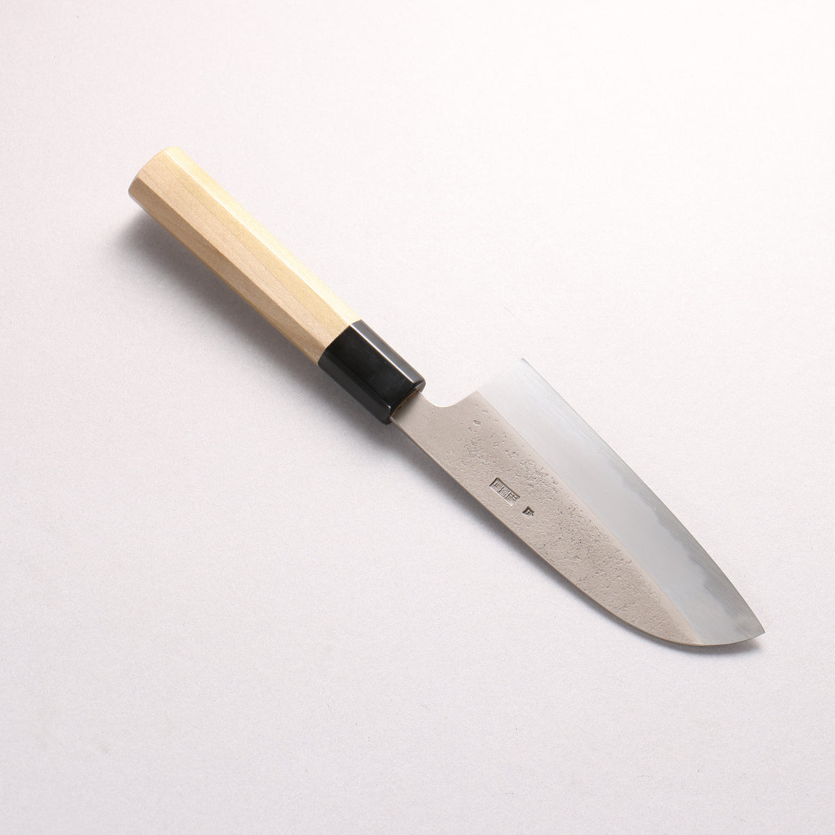 Kikuzuki White Steel No.2 Nashiji Santoku 130mm Magnolia (Ferrule: Water Buffalo Horn) Handle
