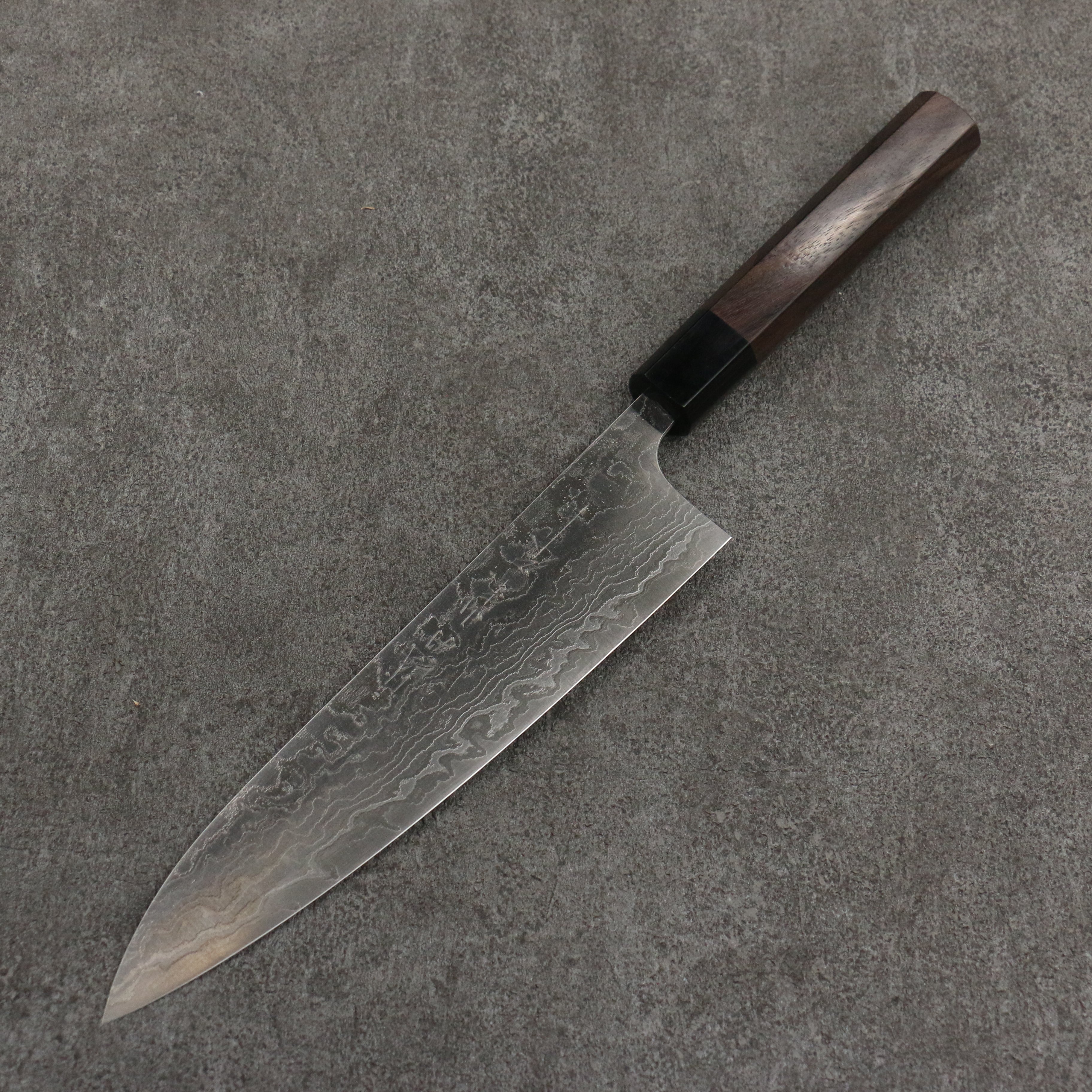 Nao Yamamoto SG2 Damascus Migaki Finished Gyuto 210mm Rosewood (Ferrule: Black Pakka Wood) Handle - Japanny - Best Japanese Knife