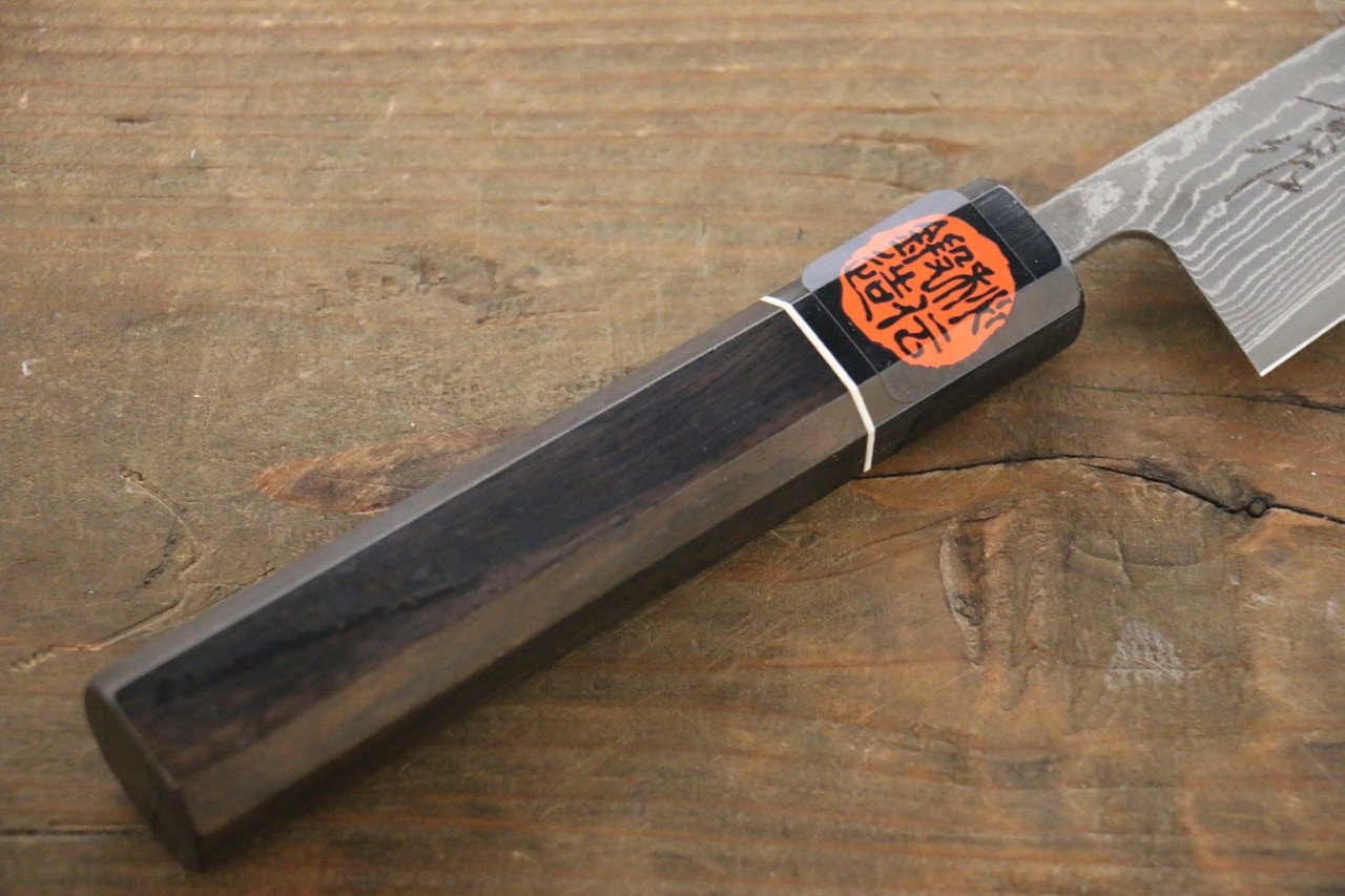 Shigeki Tanaka Habakiri SG2 Damascus Petty-Utility 150mm Ebony Wood Handle - Japanny - Best Japanese Knife