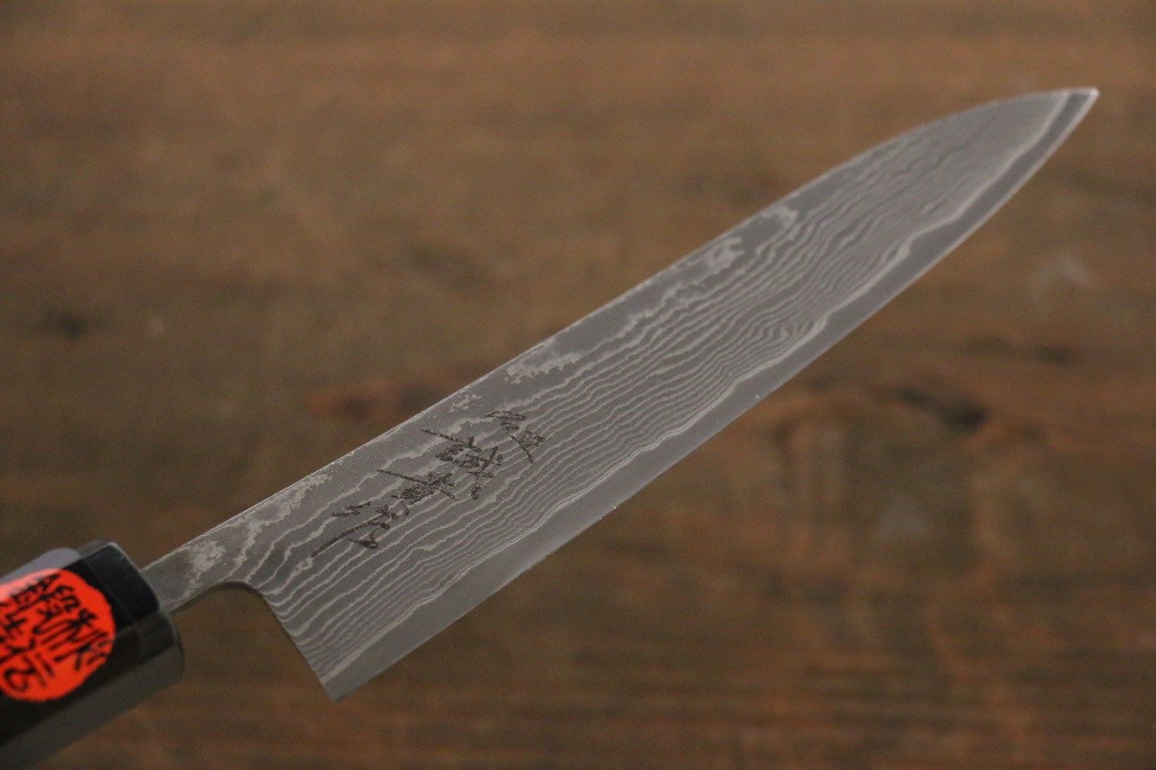 Shigeki Tanaka Habakiri SG2 Damascus Petty-Utility 150mm Ebony Wood Handle - Japanny - Best Japanese Knife